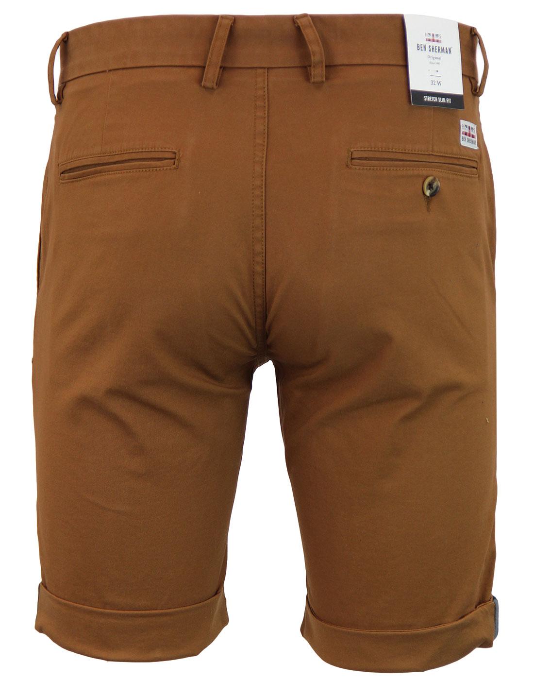 BEN SHERMAN Men's Retro Knee Length Chino Shorts Brown