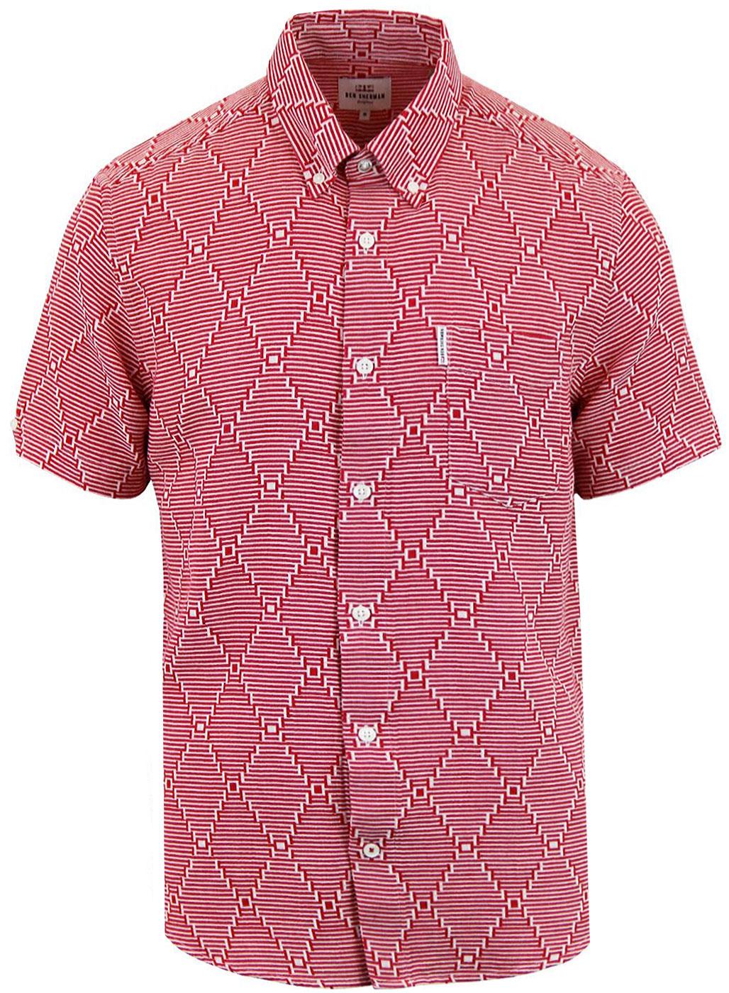 BEN SHERMAN 60s Mod Warped Stripe Op Art Shirt RED