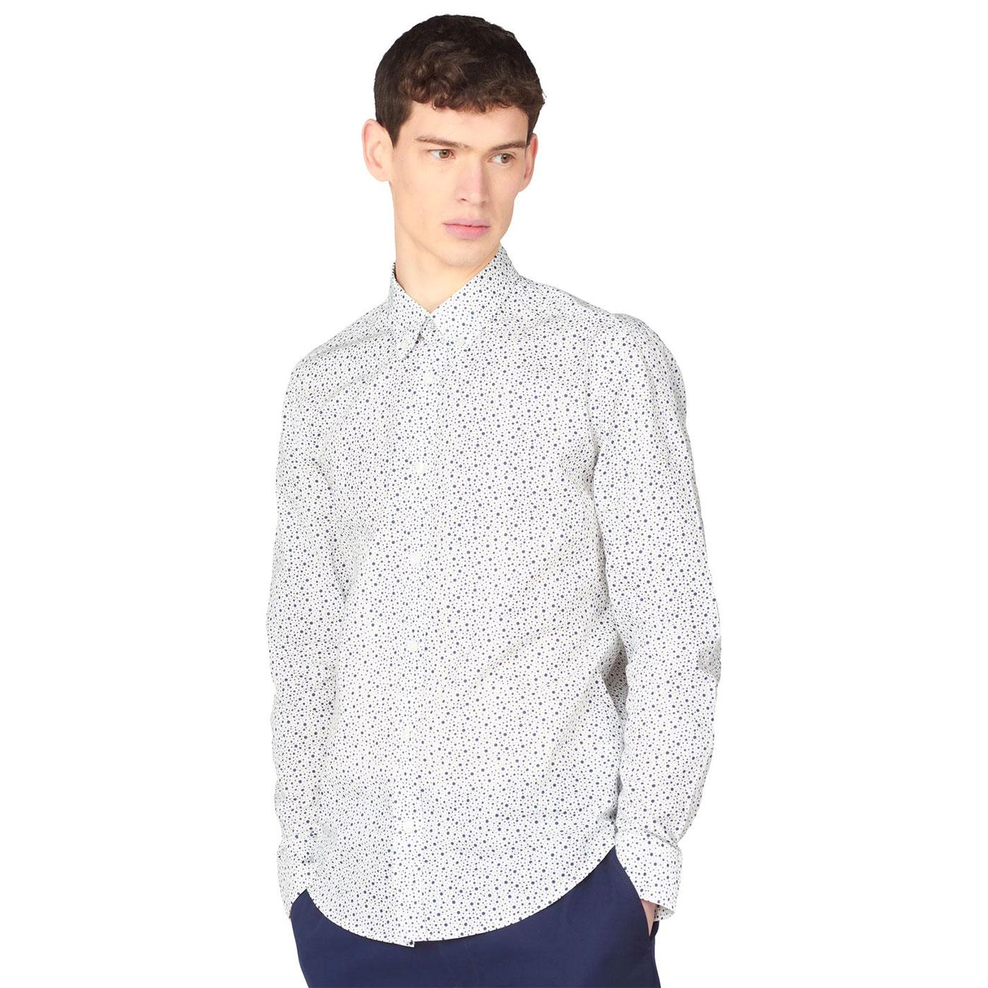 BEN SHERMAN Retro Mod Irregular Spot Print Shirt in Ivory