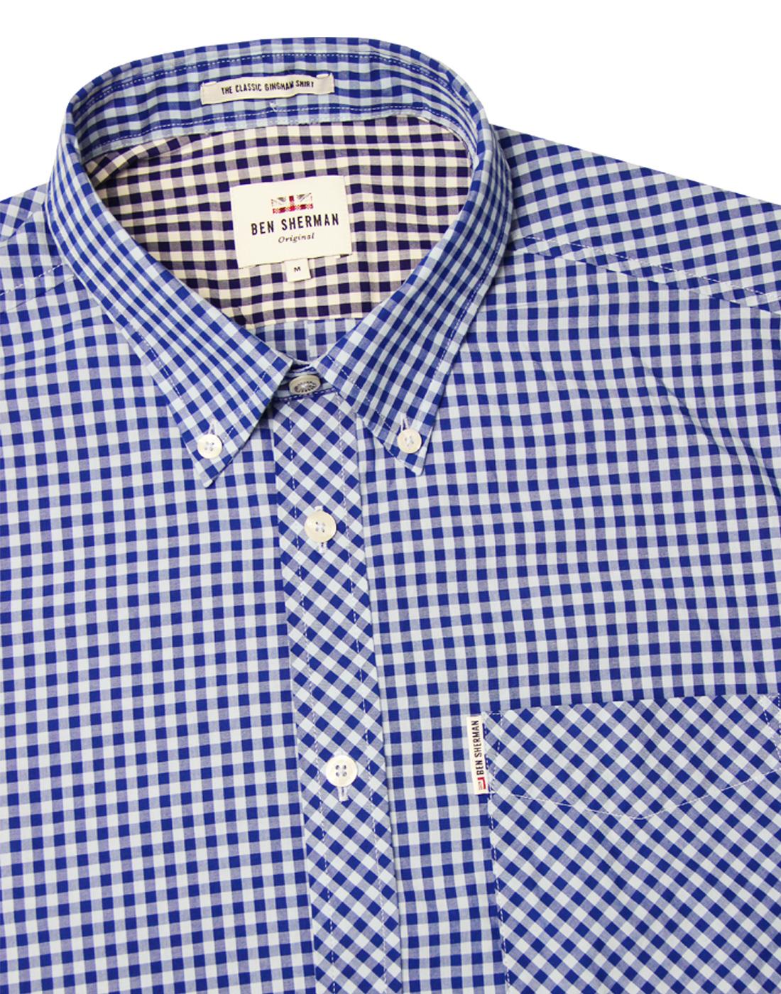 BEN SHERMAN Retro Mod Short Sleeve Gingham Shirt in Sky