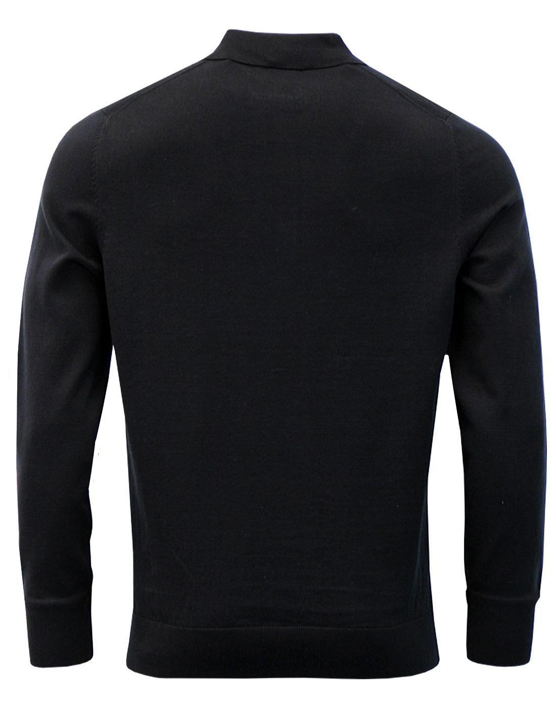 BEN SHERMAN Men's Mod Long Sleeve Knitted Polo Shirt in Black