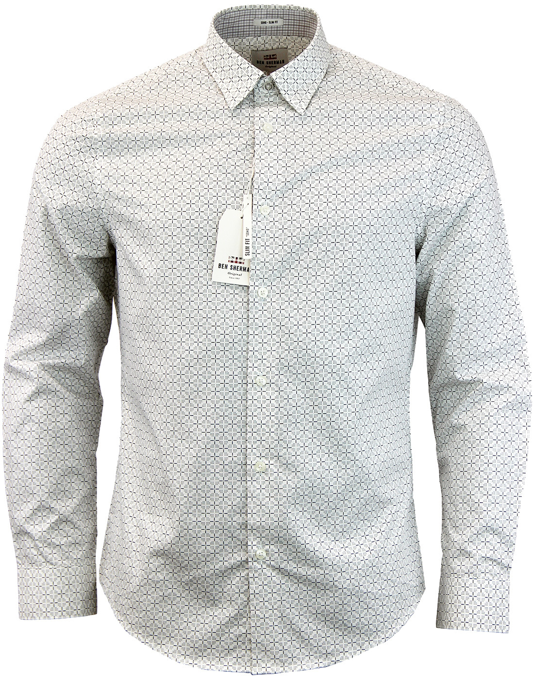 BEN SHERMAN mens Retro Optic Checker board Shirt in Bright White
