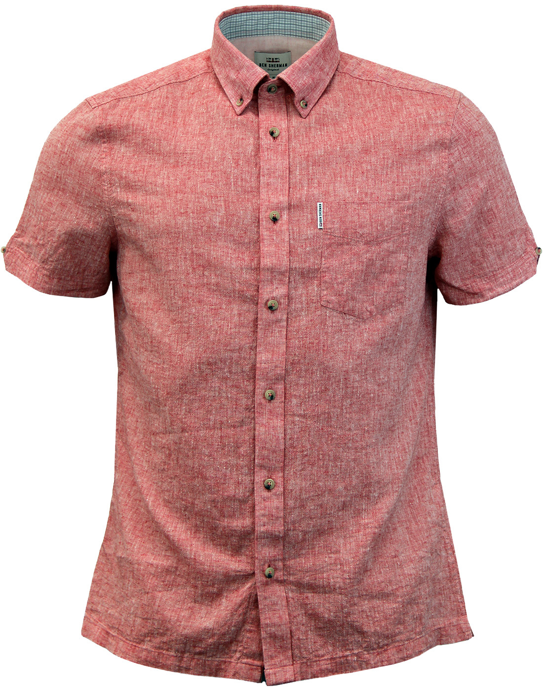 BEN SHERMAN 1960s Short Sleeve Linen Shirt RED