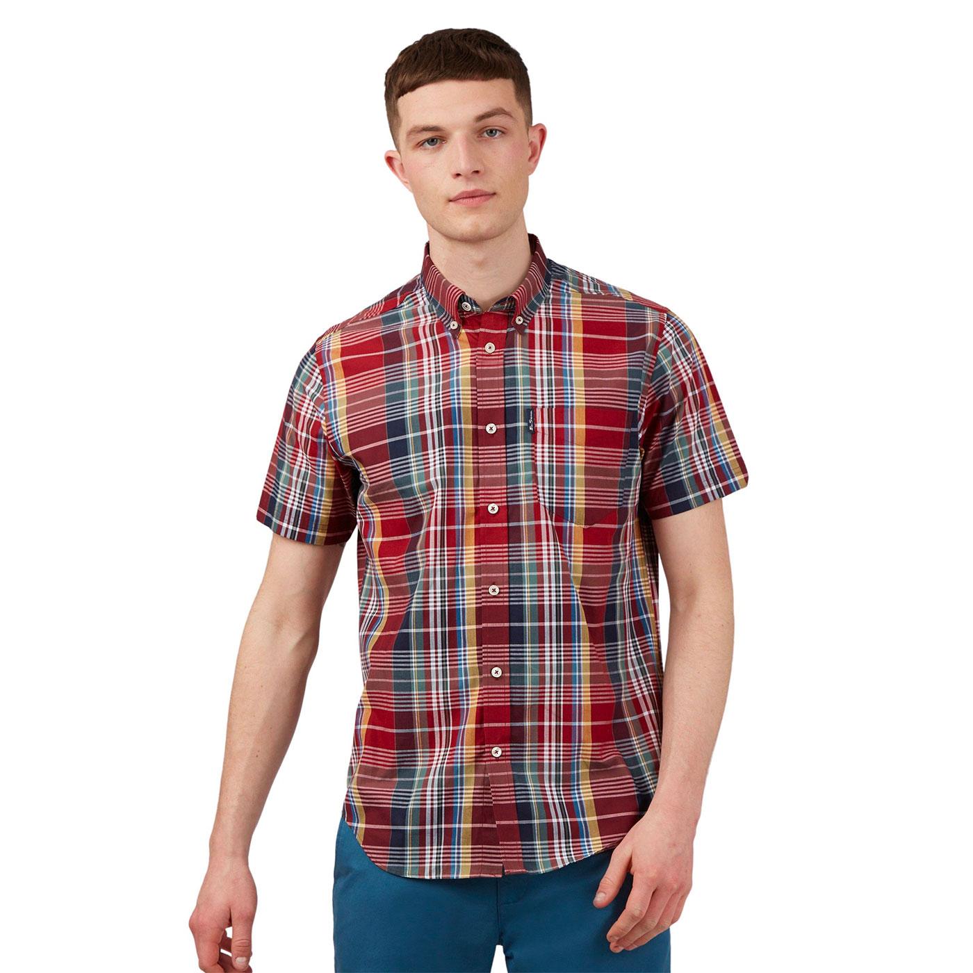 BEN SHERMAN Men's Retro Mod Madras Check Shirt in Red