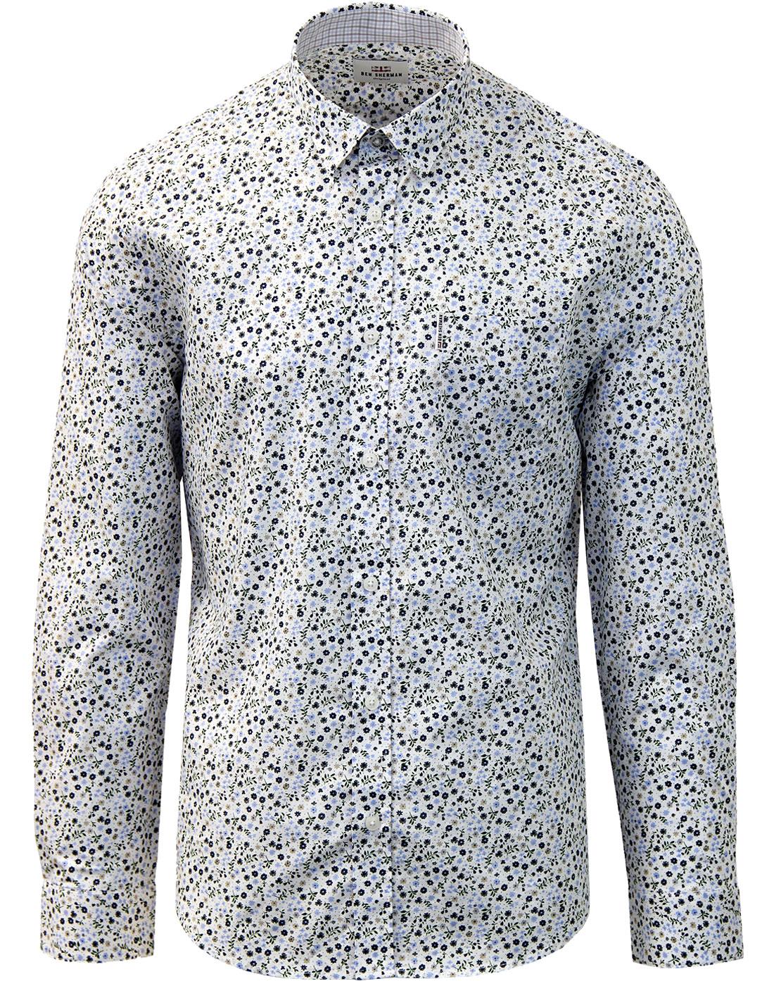BEN SHERMAN Men's Retro Mod Micro Floral Shirt in White
