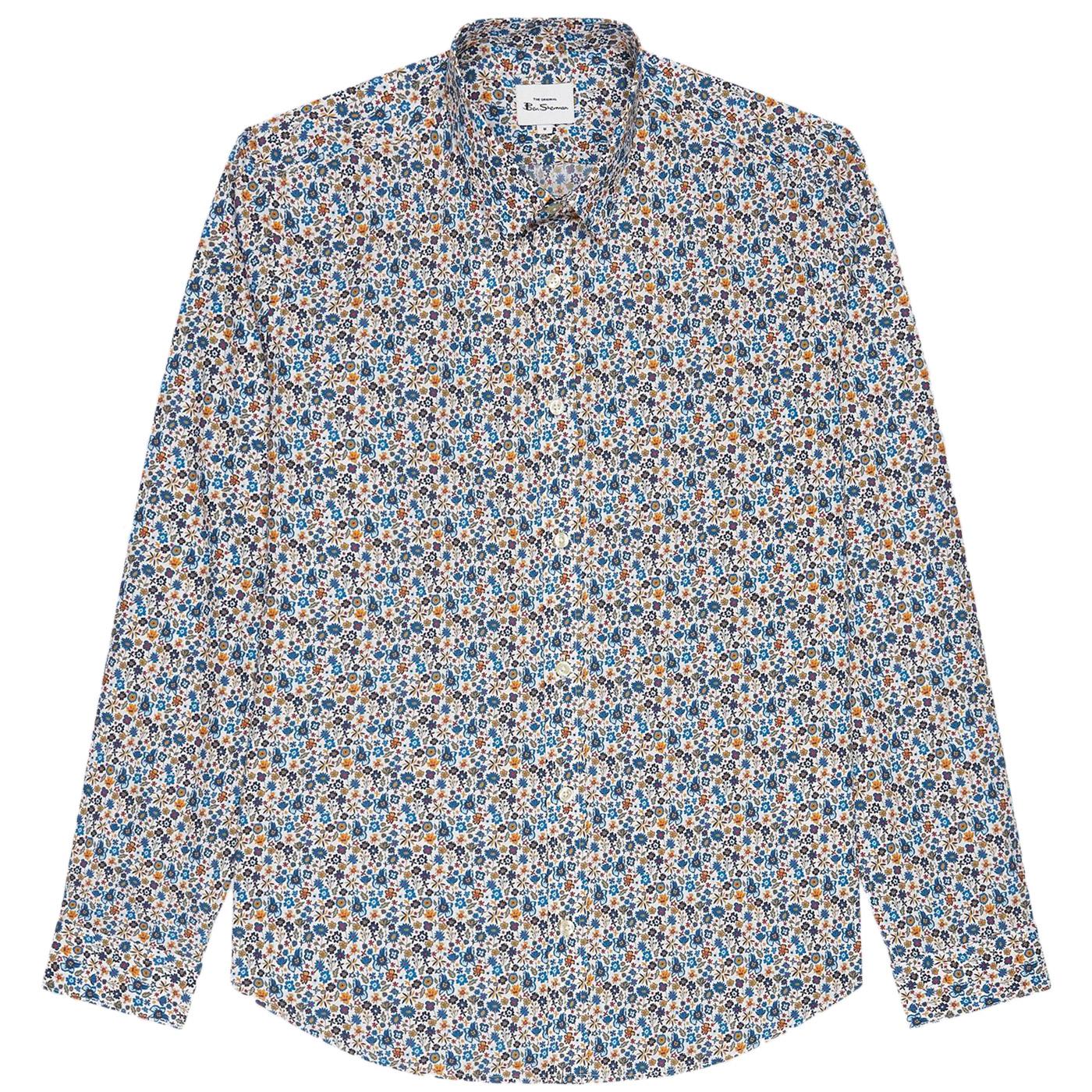 BEN SHERMAN 1960s Mod Multicolour Floral Shirt in Ivory