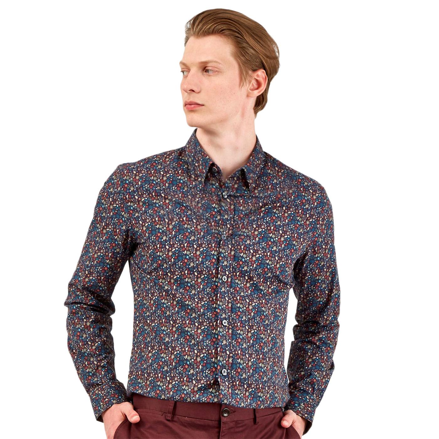 BEN SHERMAN 1960s Mod Multicolour Floral Shirt in Midnight