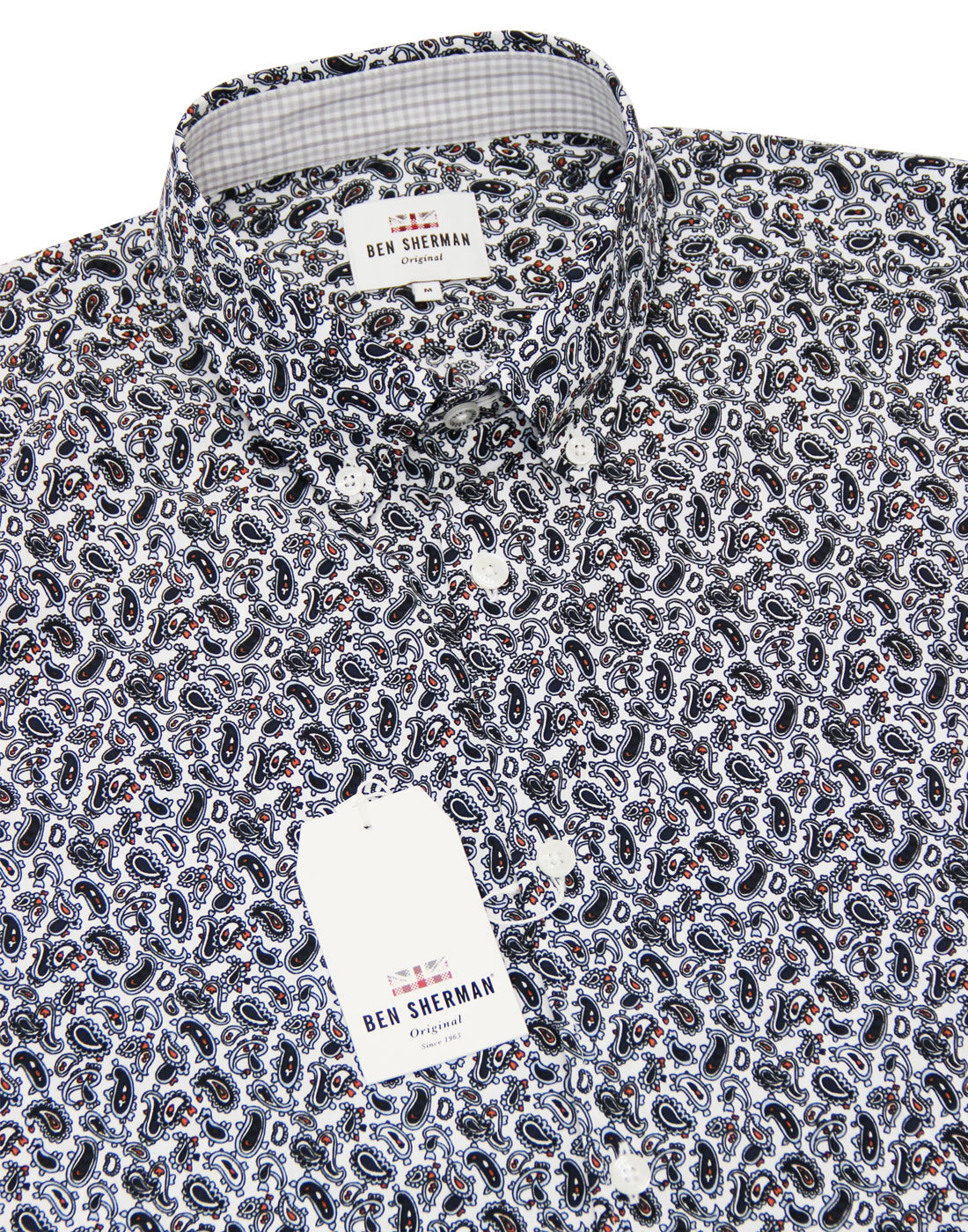 BEN SHERMAN Men's Retro 1960s Mod Print Paisley Shirt in White