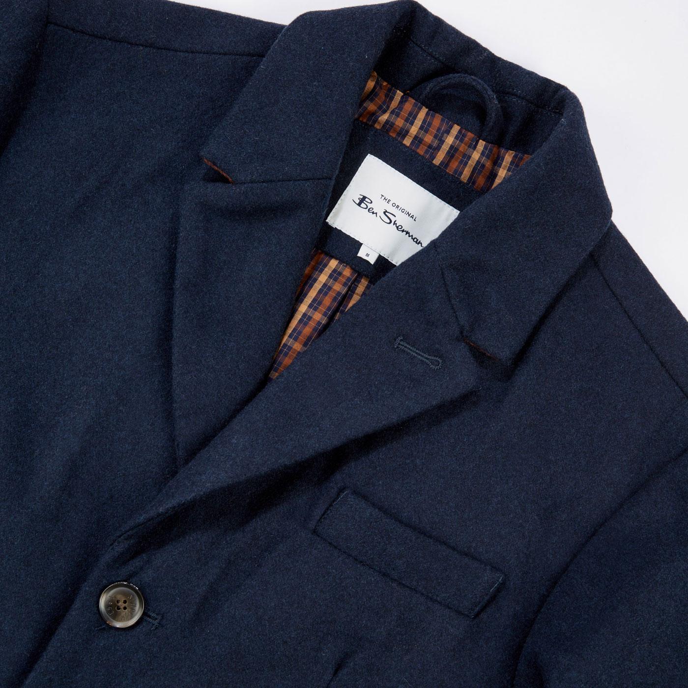 BEN SHERMAN Men's Mod Single Breasted Overcoat in Navy