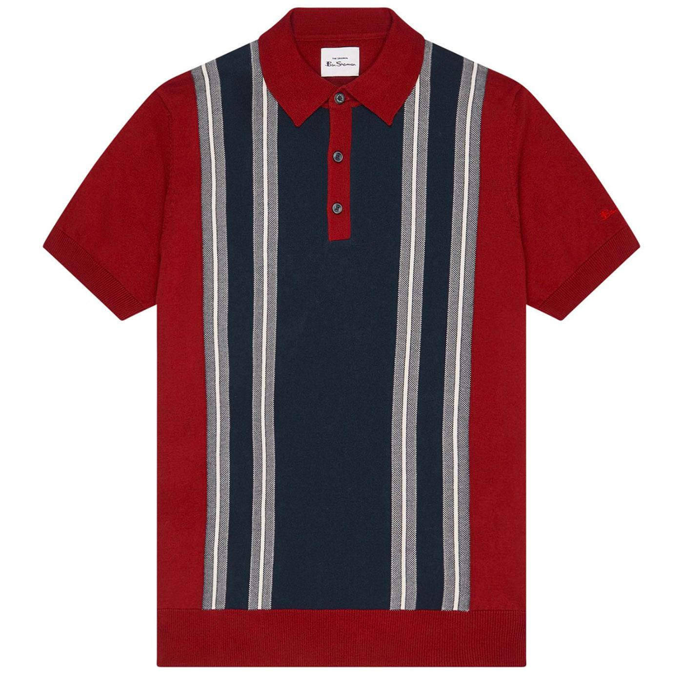 BEN SHERMAN Men's Knitted Mod Stripe Polo in Red