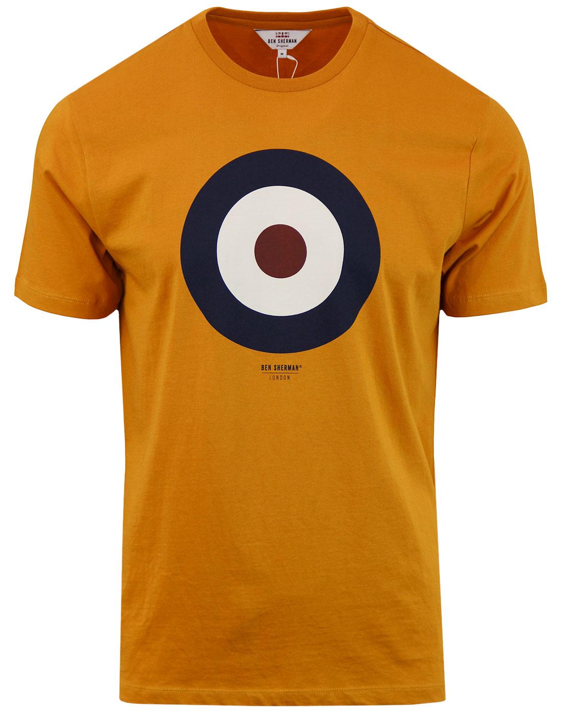 BEN SHERMAN Retro 1960s Pop Art Mod Target T-Shirt Ochre