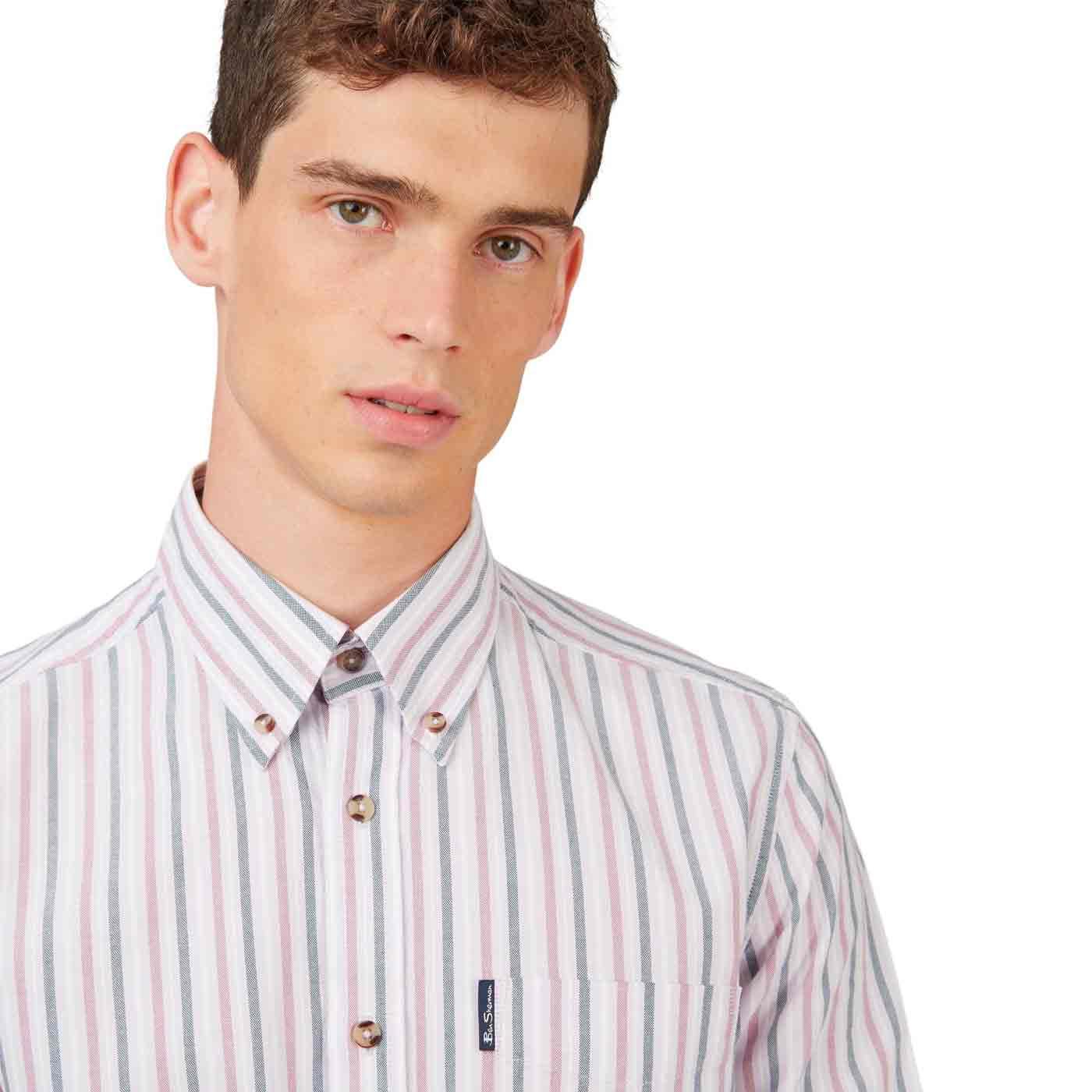 BEN SHERMAN Mod Button Down Oxford Stripe Shirt in Grape