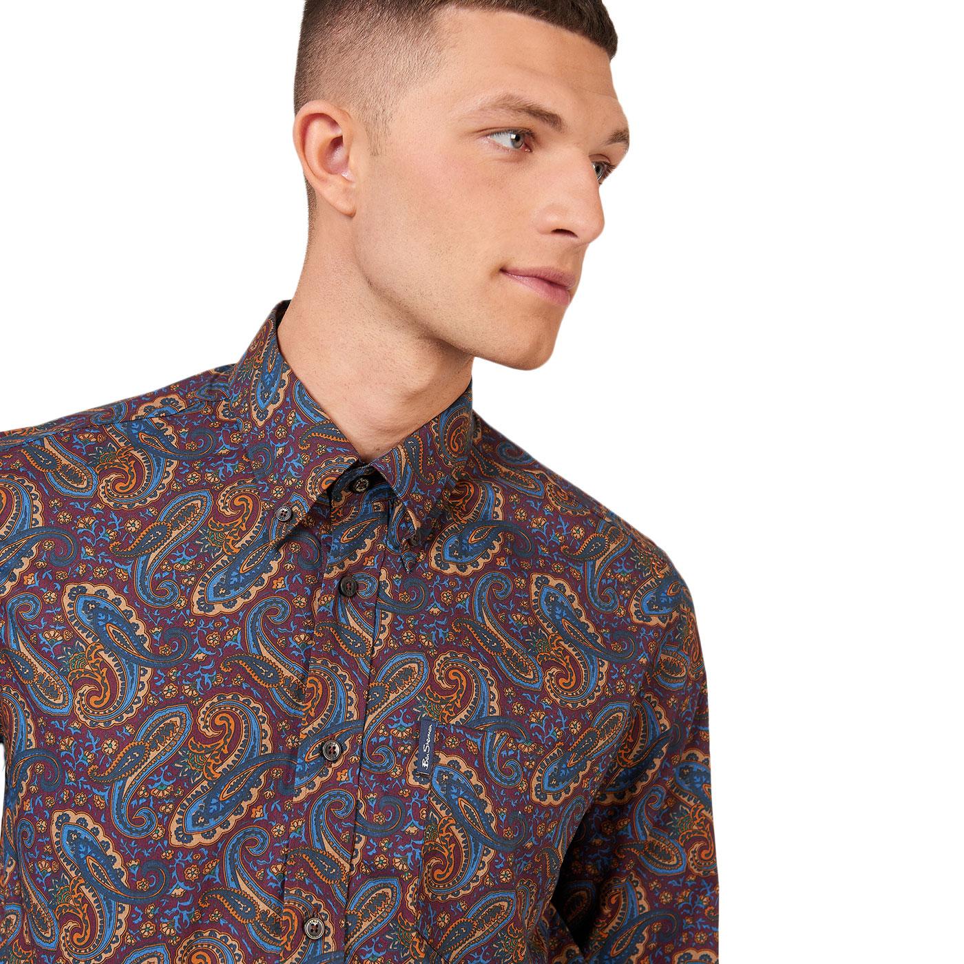 Ben Sherman retro 60s Paisley print button down Shirt Aubergine