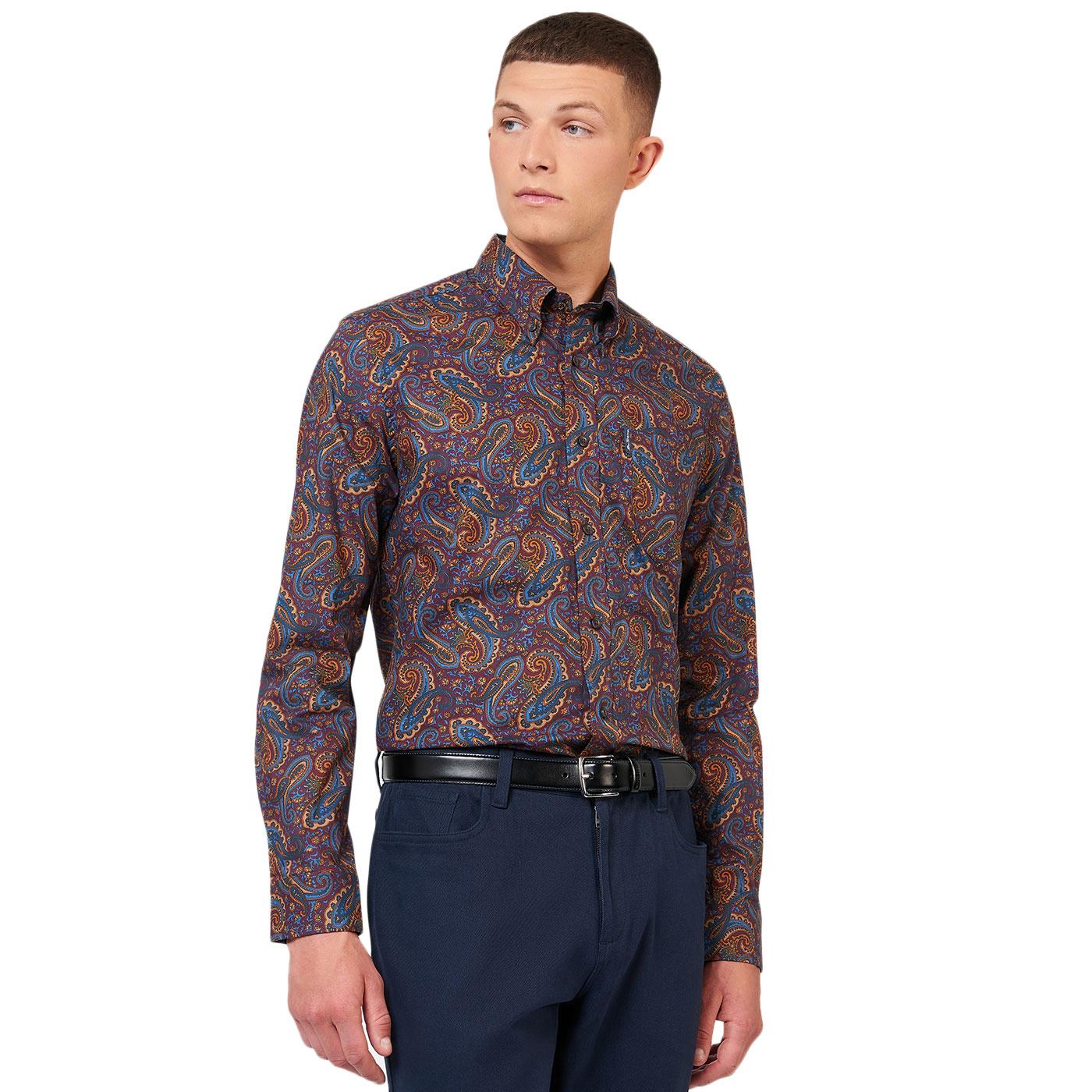 Ben Sherman retro 60s Paisley print button down Shirt Aubergine