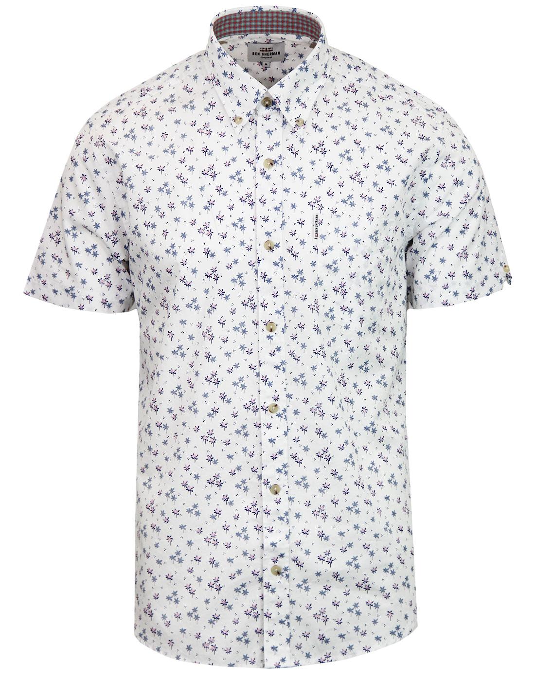 BEN SHERMAN Retro Mod Palm Tree Dot Shirt WHITE