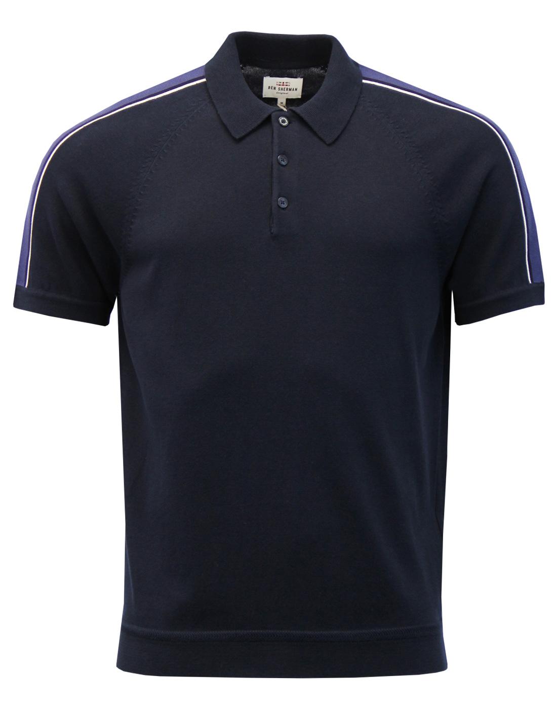 BEN SHERMAN Men's Retro 60s Mod Piped Overarm Knitted Polo Shirt