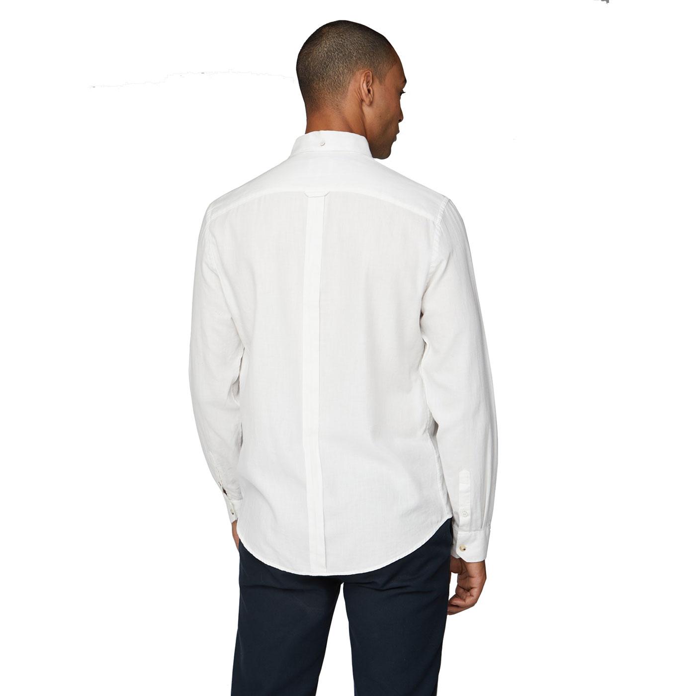 BEN SHERMAN Men's Placed Stripe Plaid Shirt Off White