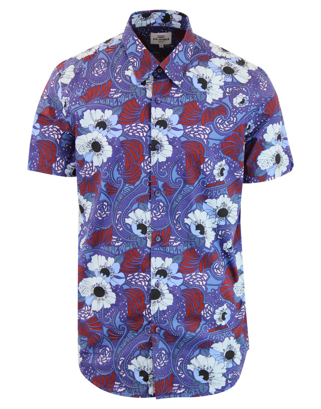 BEN SHERMAN Mens 1960s Mod Soul Power Floral Shirt