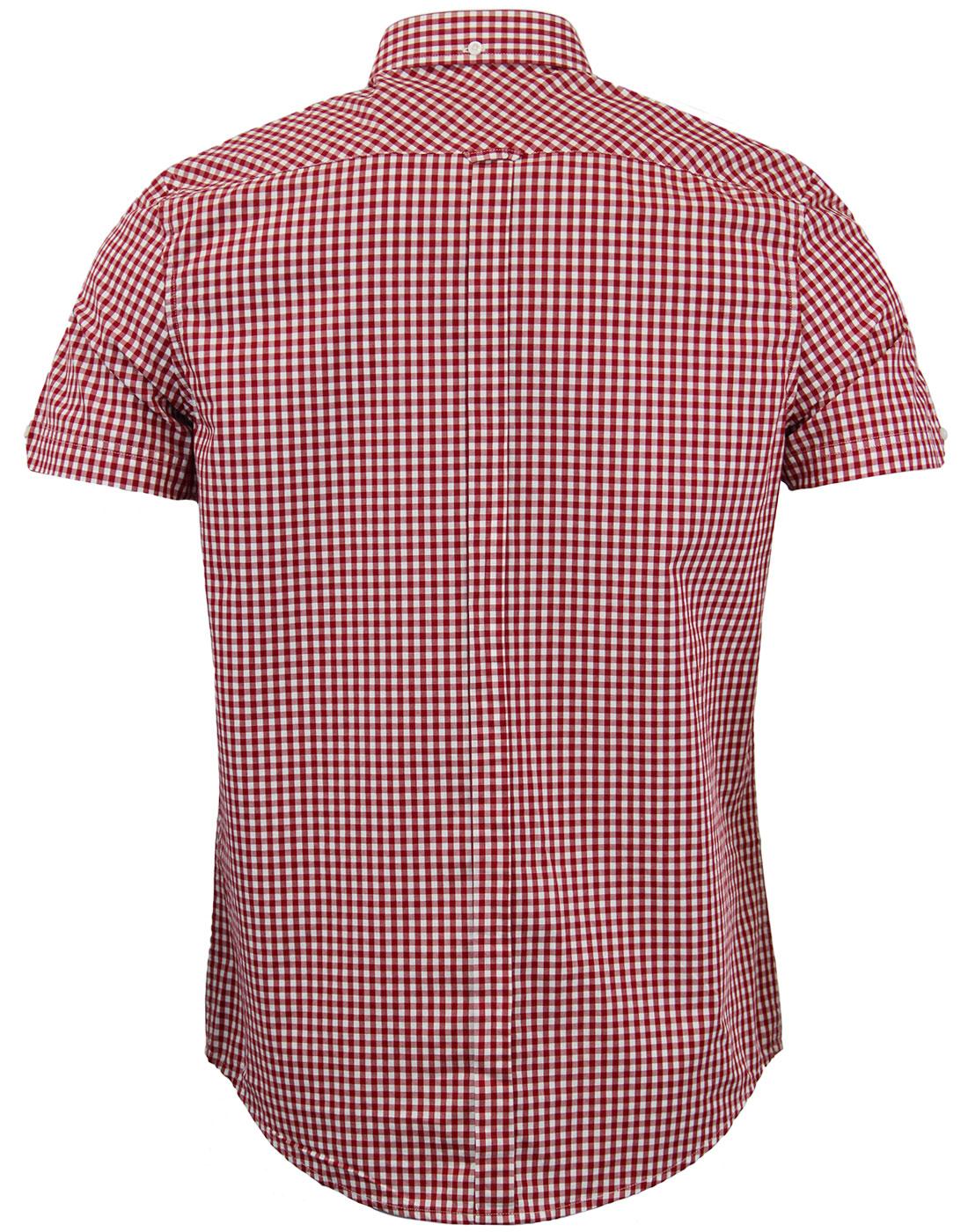 BEN SHERMAN Mens Retro Mod Short Sleeve Gingham Shirt in Red