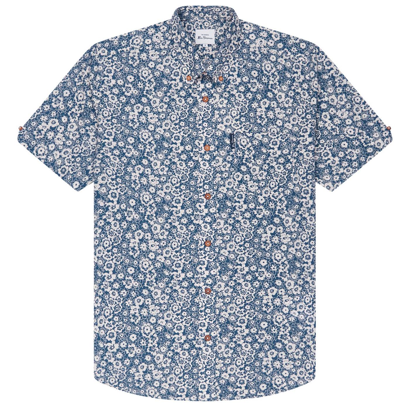 BEN SHERMAN Retro 70s Floral Summer Shirt - Indigo