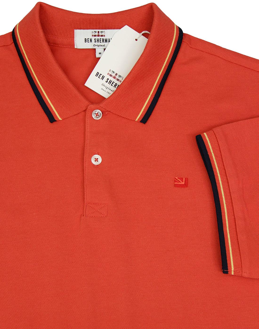 BEN SHERMAN Romford Mod Tipped Pique Polo Burnt Orange