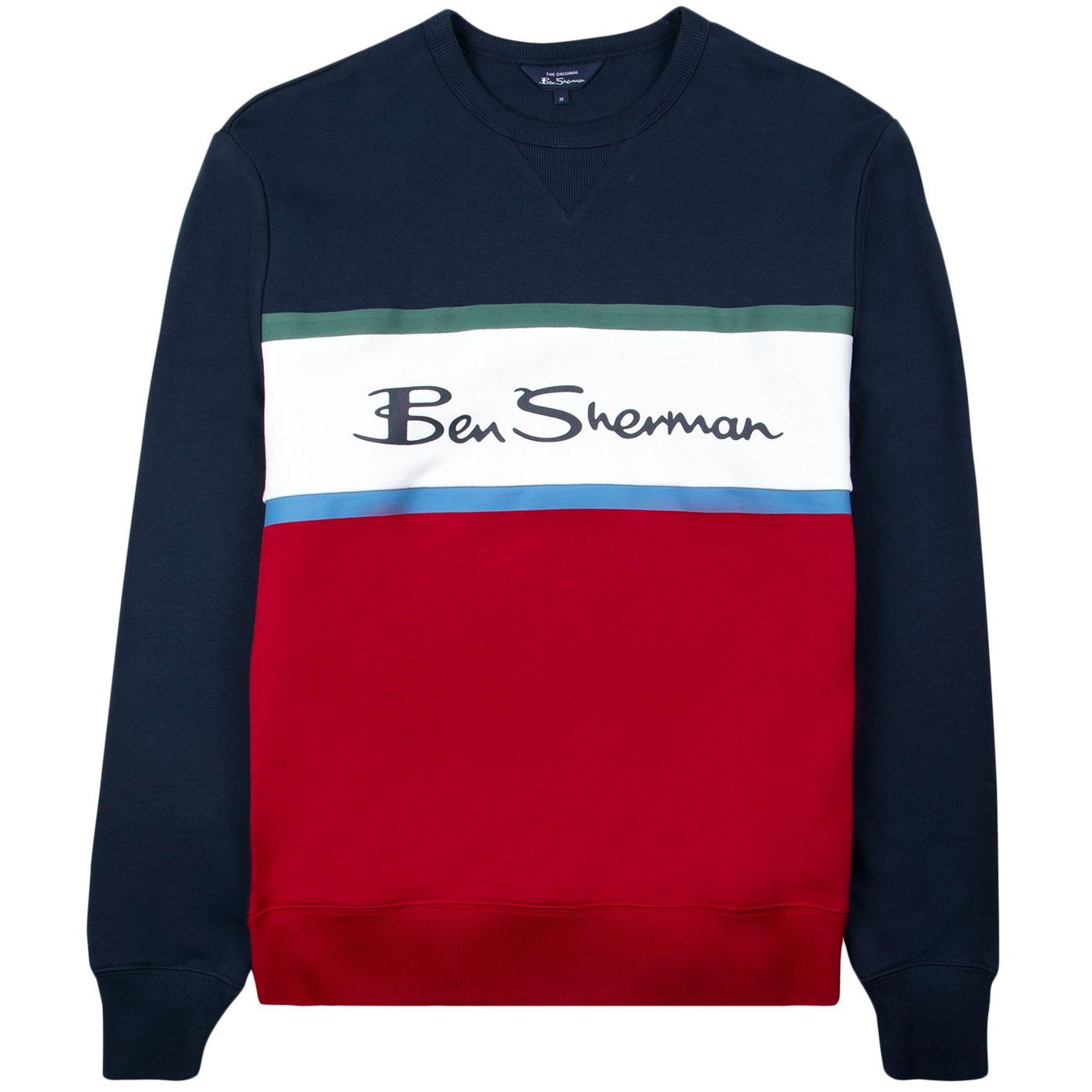 BEN SHERMAN Retro 90s Colour Block Logo Sweatshirt Navy