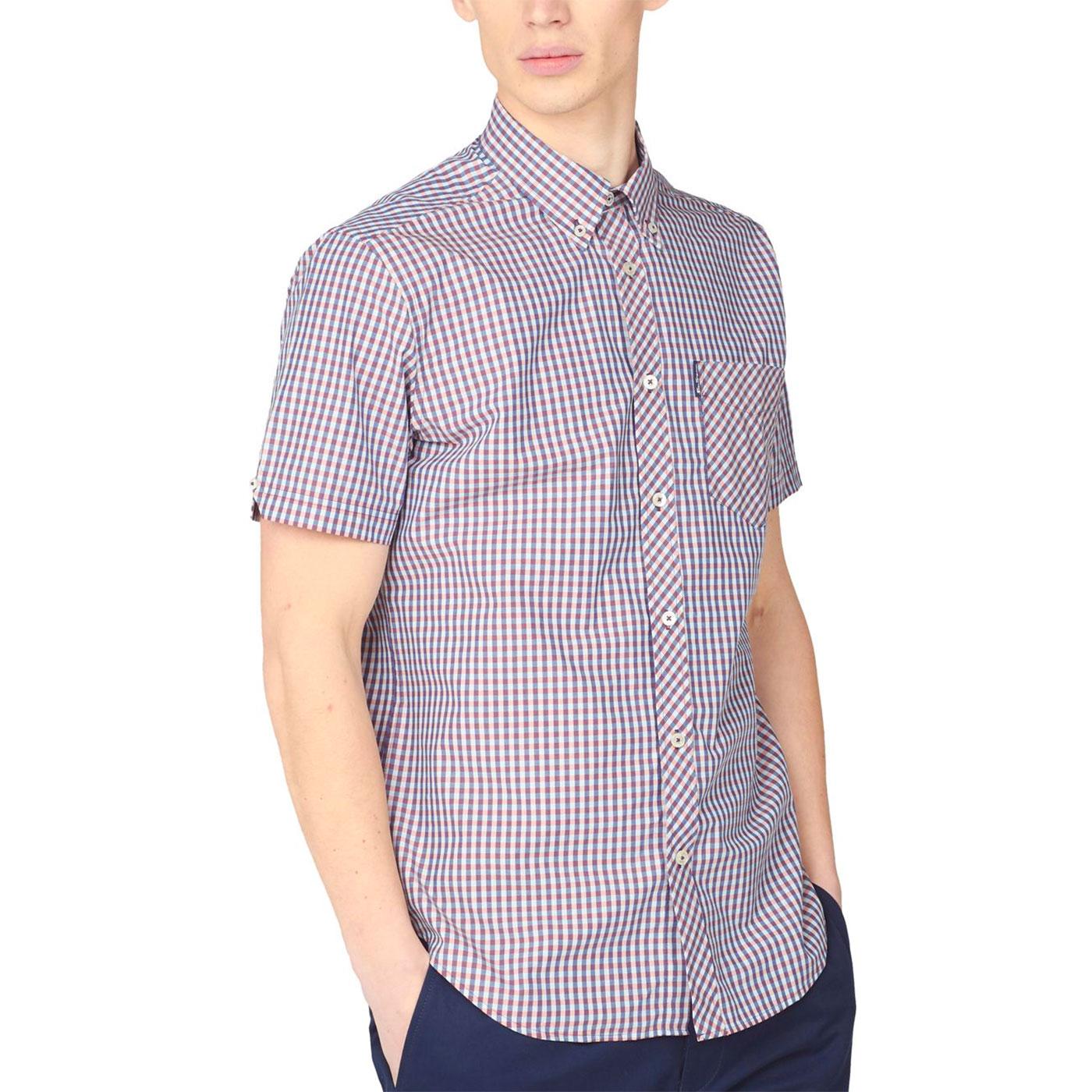 BEN SHERMAN Classic 60s Mod SS Gingham Shirt in Mango