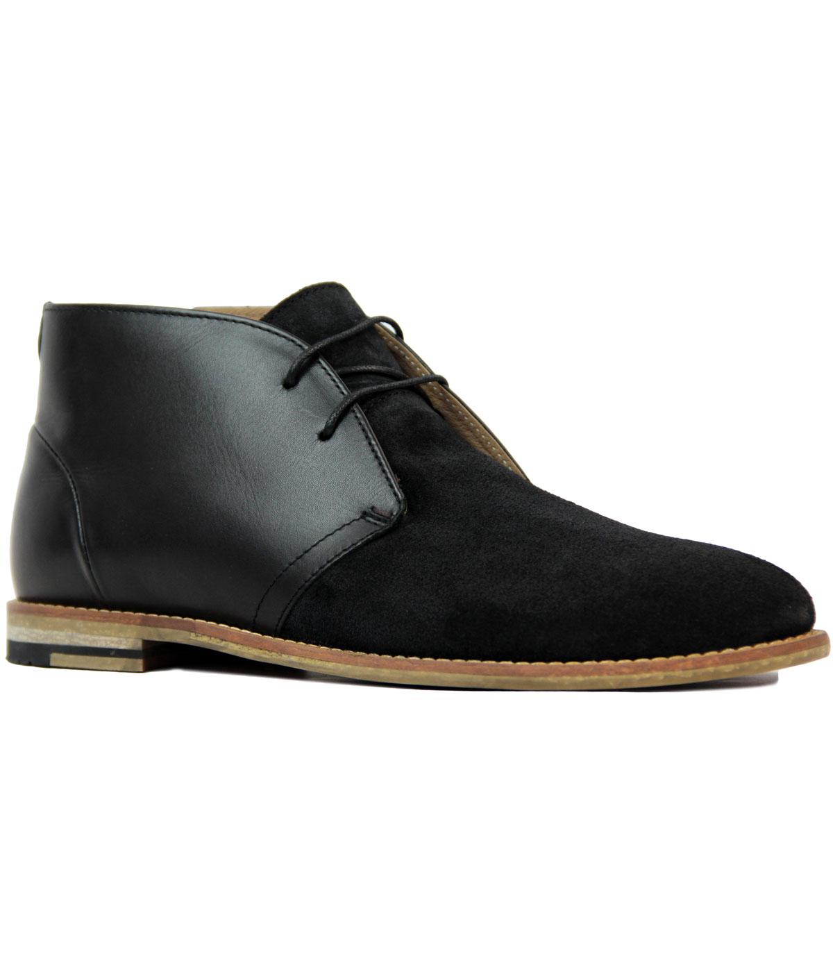 BEN SHERMAN Stom Retro Mod Suede and Leather Desert Boots Black