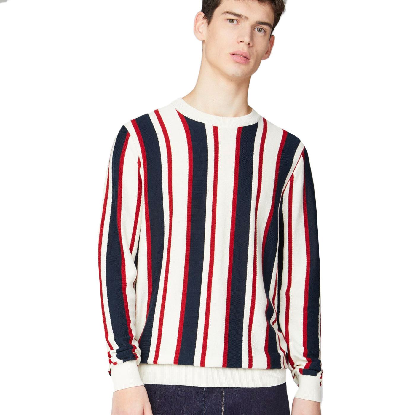 BEN SHERMAN 60s Mod Bold Stripe Knit Crew Jumper Ivory