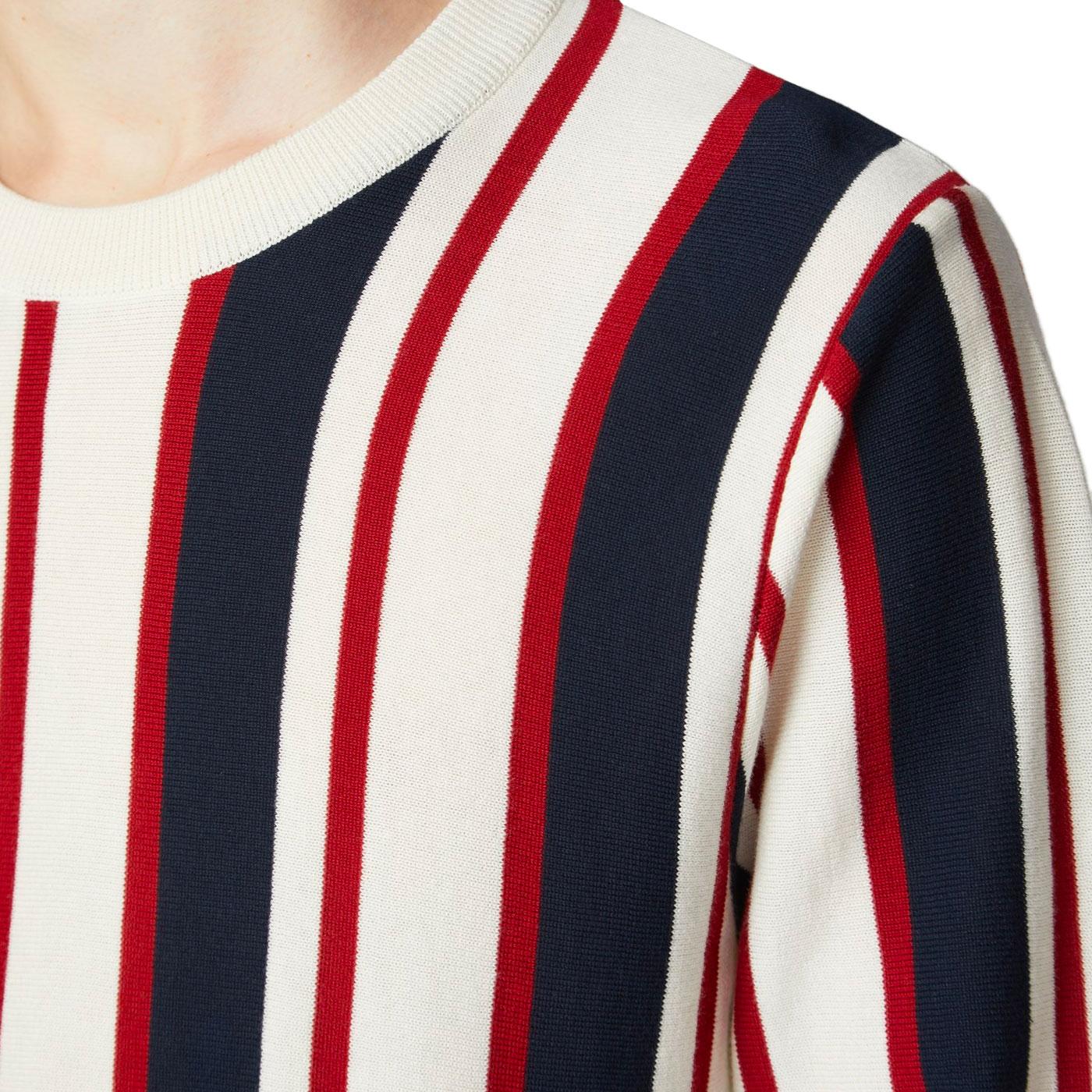 BEN SHERMAN 60s Mod Bold Stripe Knit Crew Jumper Ivory