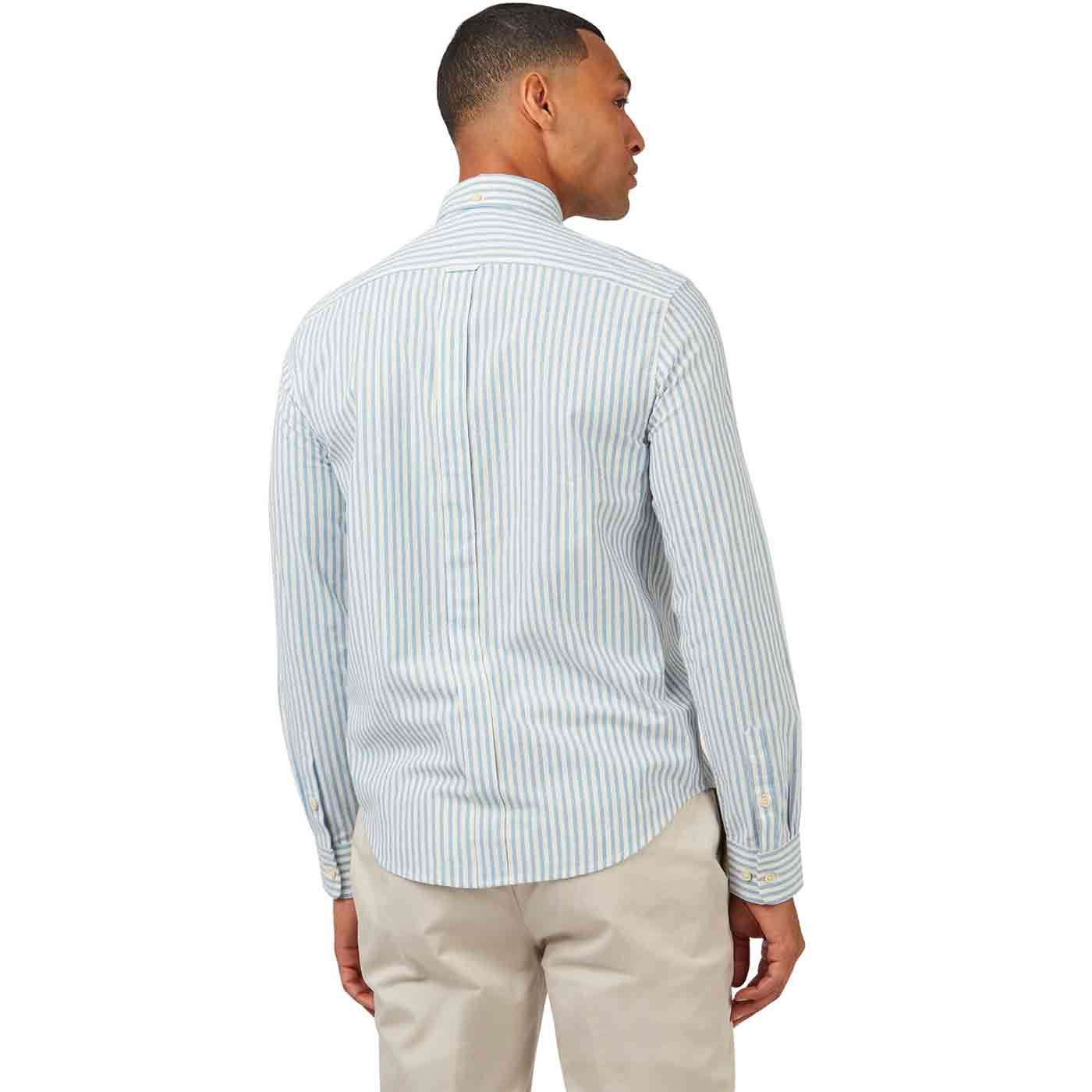 BEN SHERMAN Recycled Cotton Oxford Stripe Shirt Pale Blue