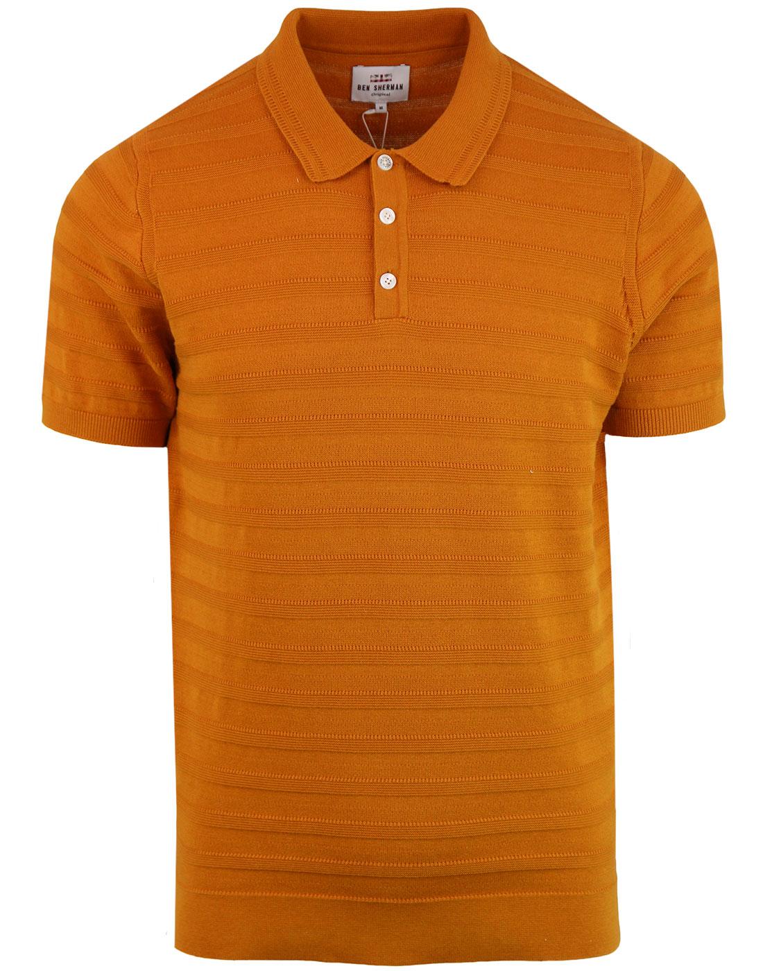 BEN SHERMAN 60s Mod Texture Stripe Knit Polo Shirt