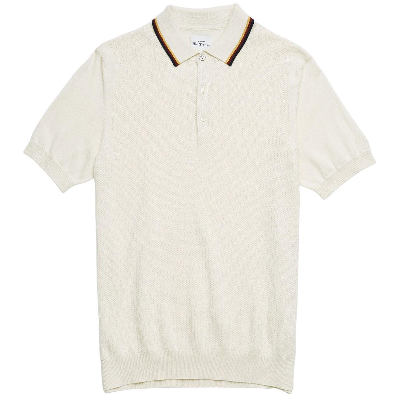 BEN SHERMAN Mens Retro Texture Knit Mod Polo Shirt