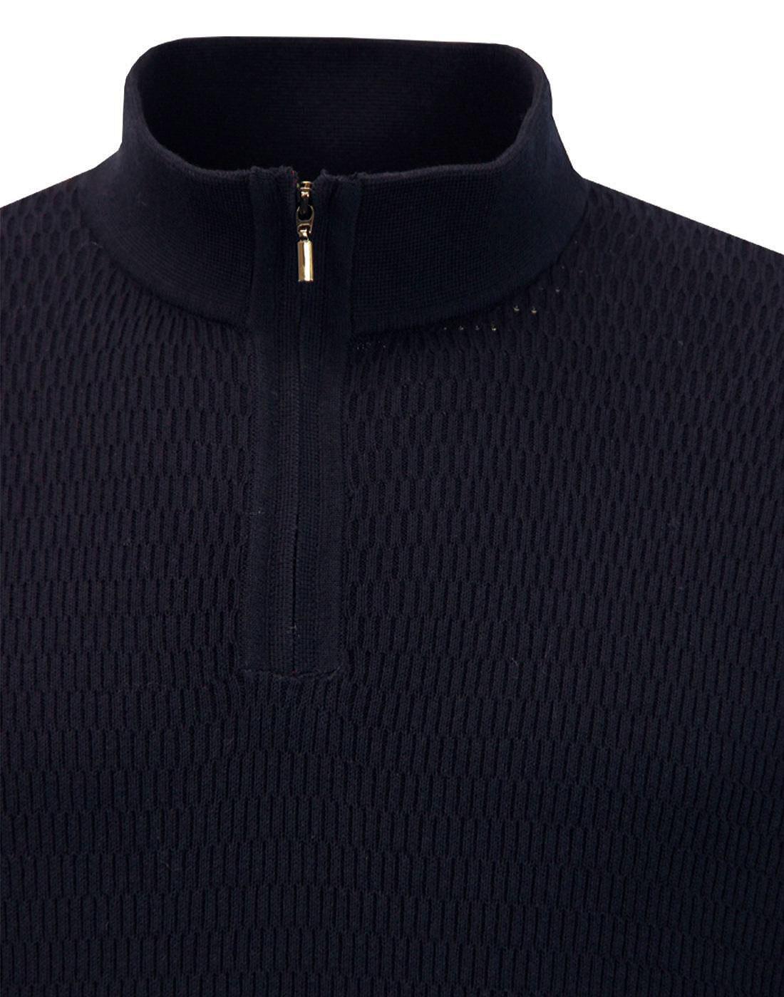 BEN SHERMAN Men's Retro 1960s Mod Ribbed Knit Cycling Top in Navy