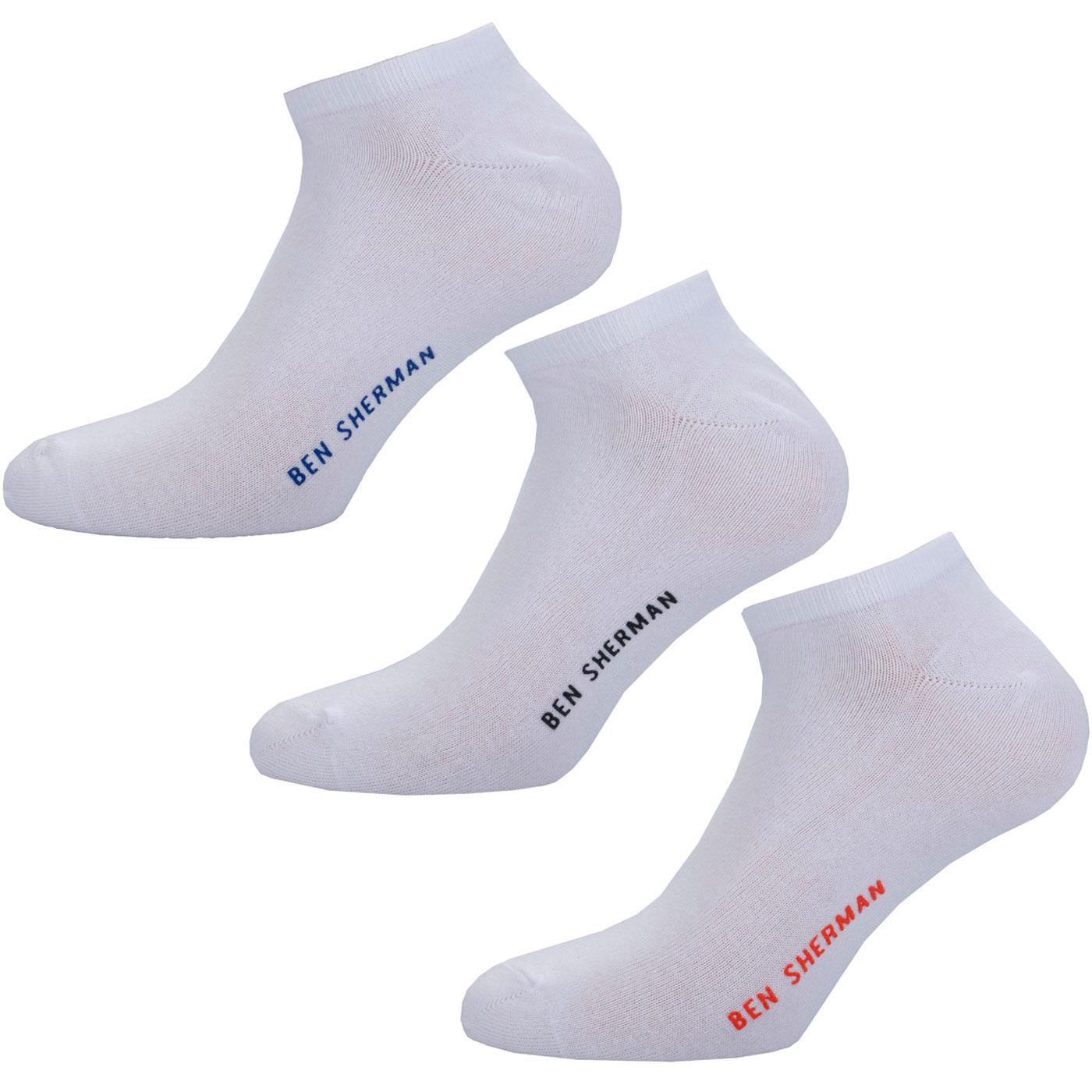 BEN SHERMAN Men's 3 Pack Trainer Socks WHITE