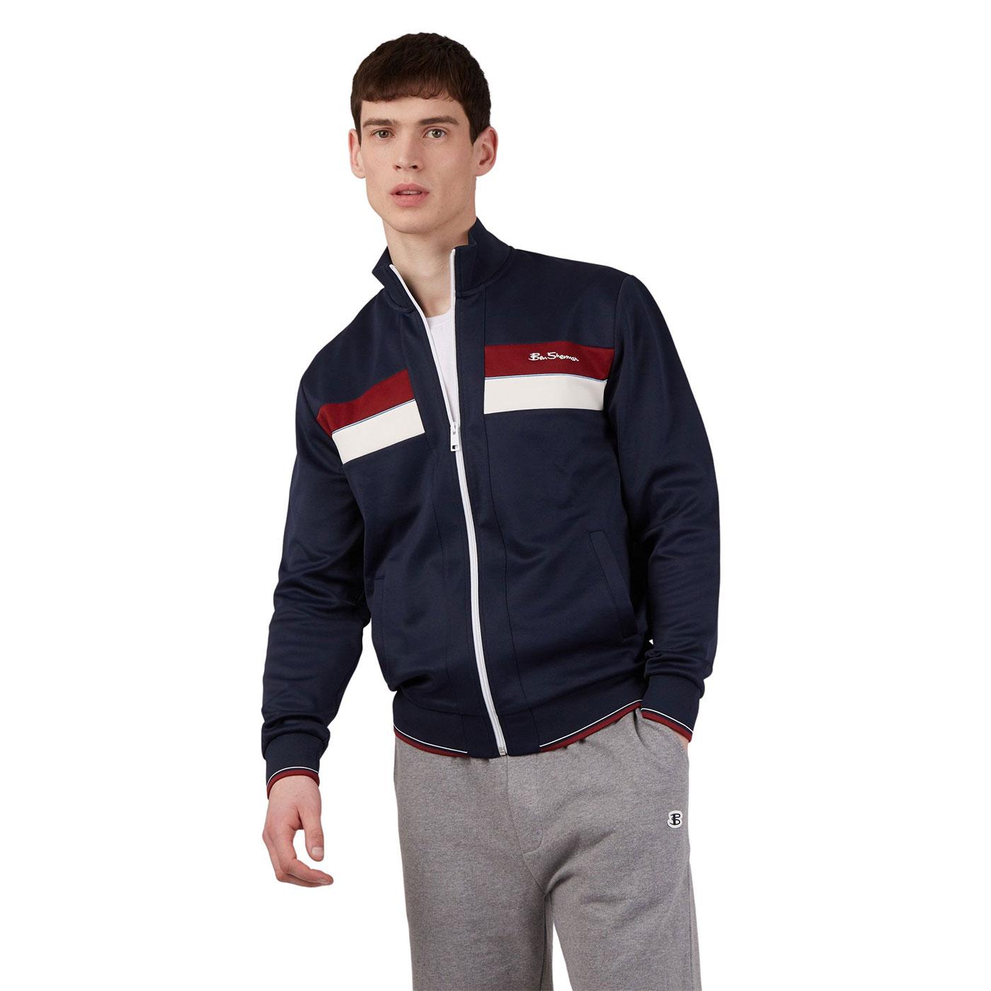 BEN SHERMAN Colour Block Tricot Track Top in Dark Navy