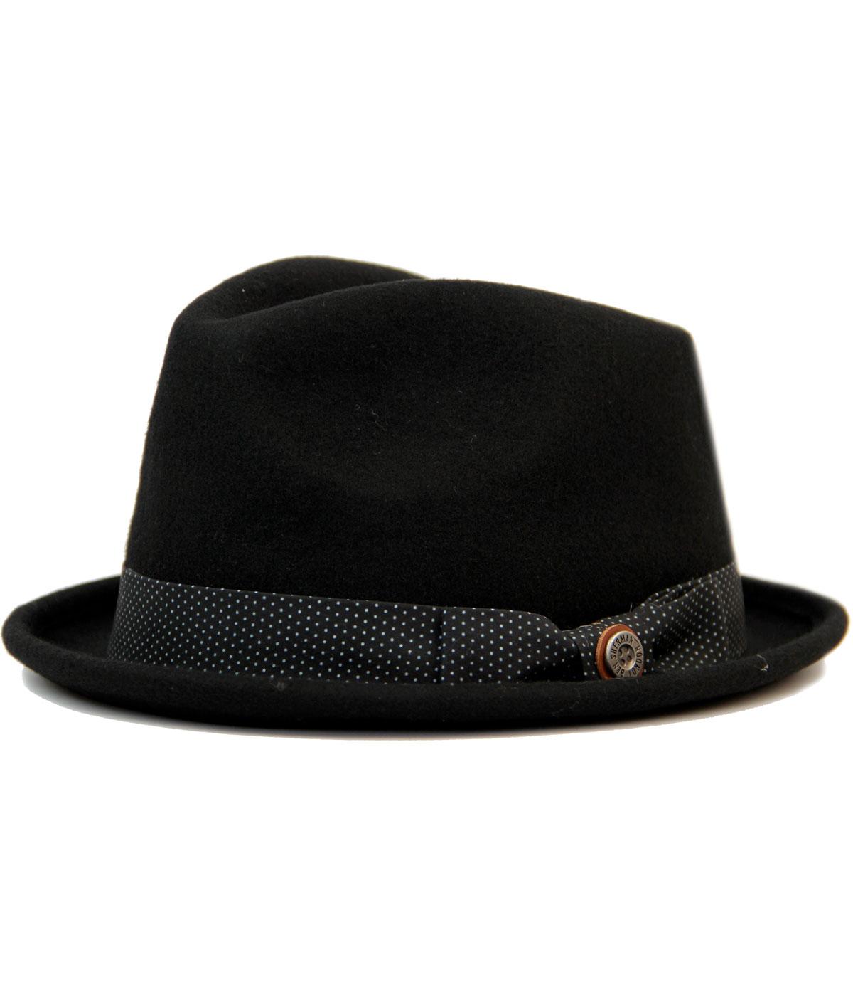 BEN SHERMAN 60s Mod Trilby Hat with Pin Dot Band