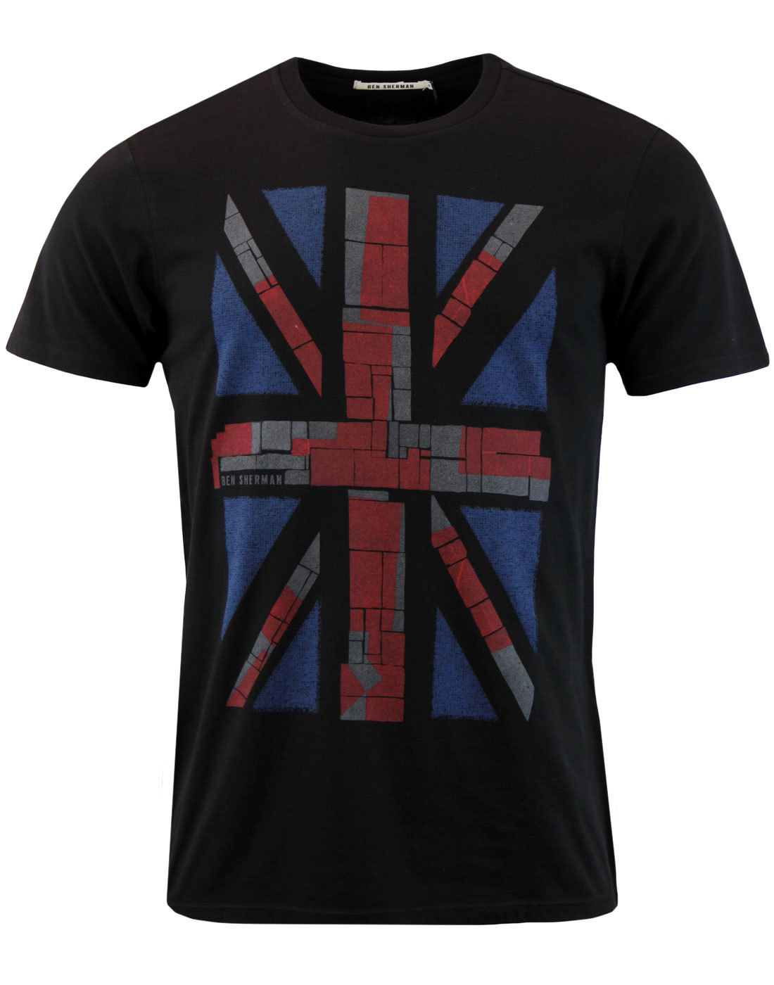 BEN SHERMAN Retro Mod Colour Block Union Jack T-Shirt in Black