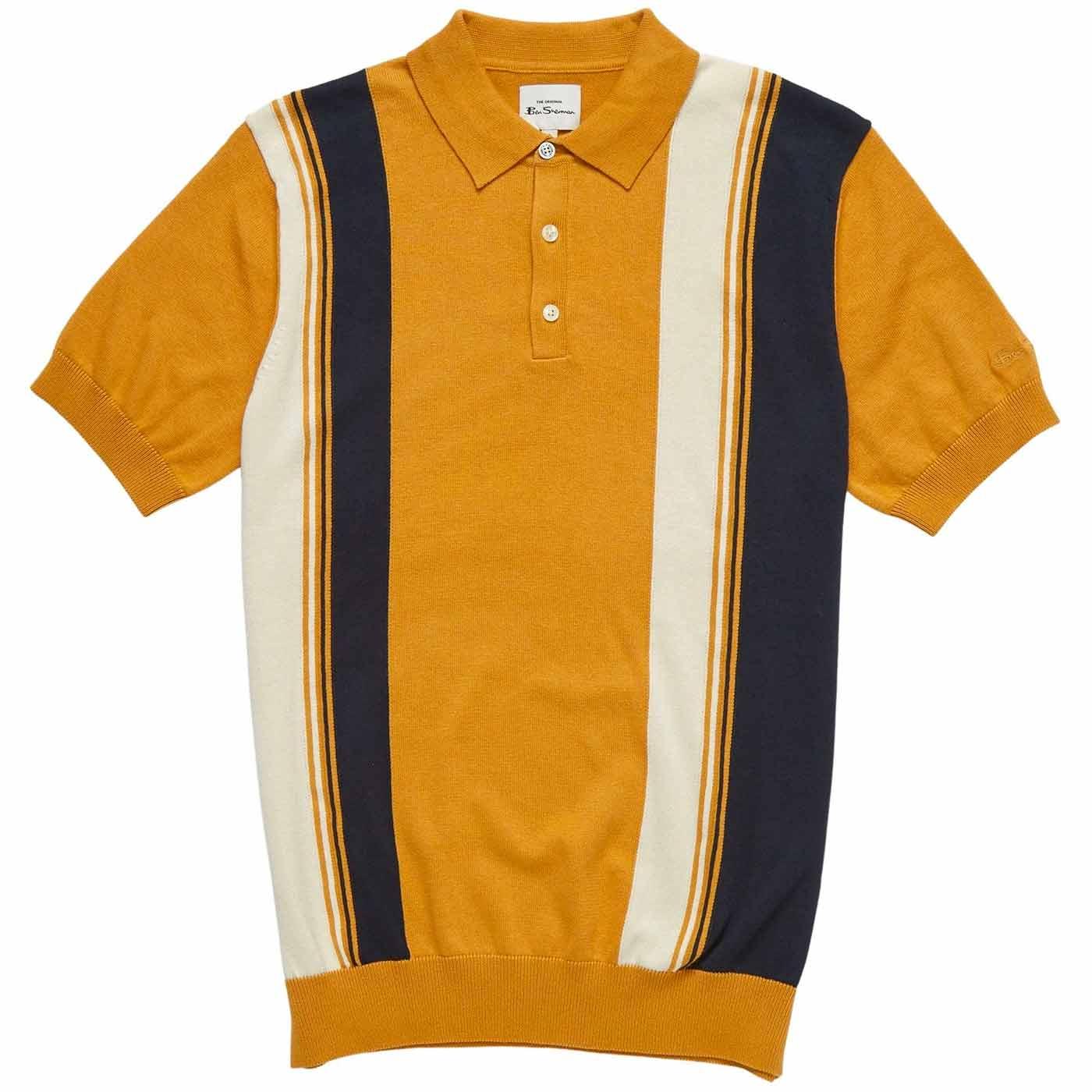 BEN SHERMAN 60s Mod Vertical Stripe Knit Polo Top Sunflower