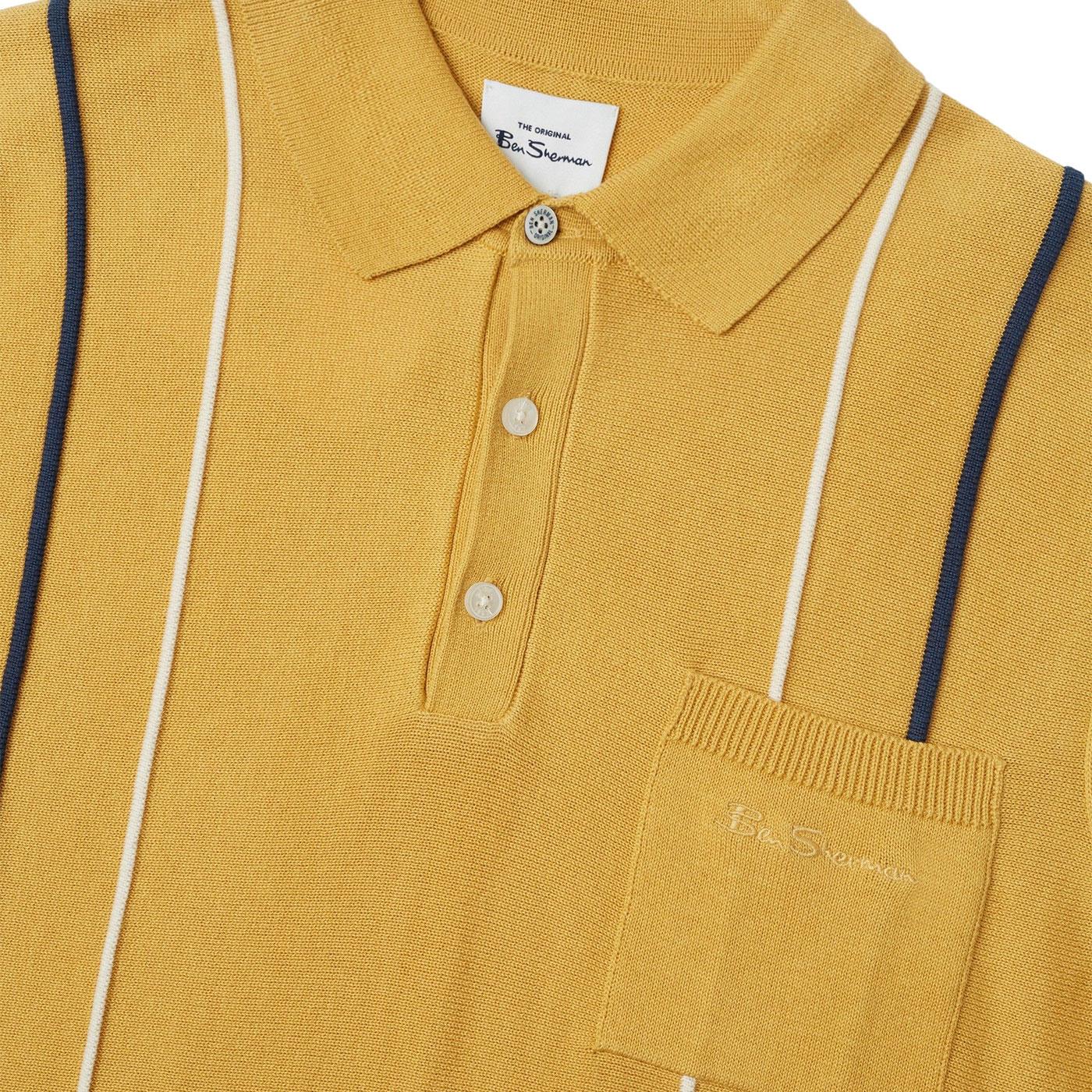 BEN SHERMAN Minimal Stripe Knitted Mod Polo in Butterscotch