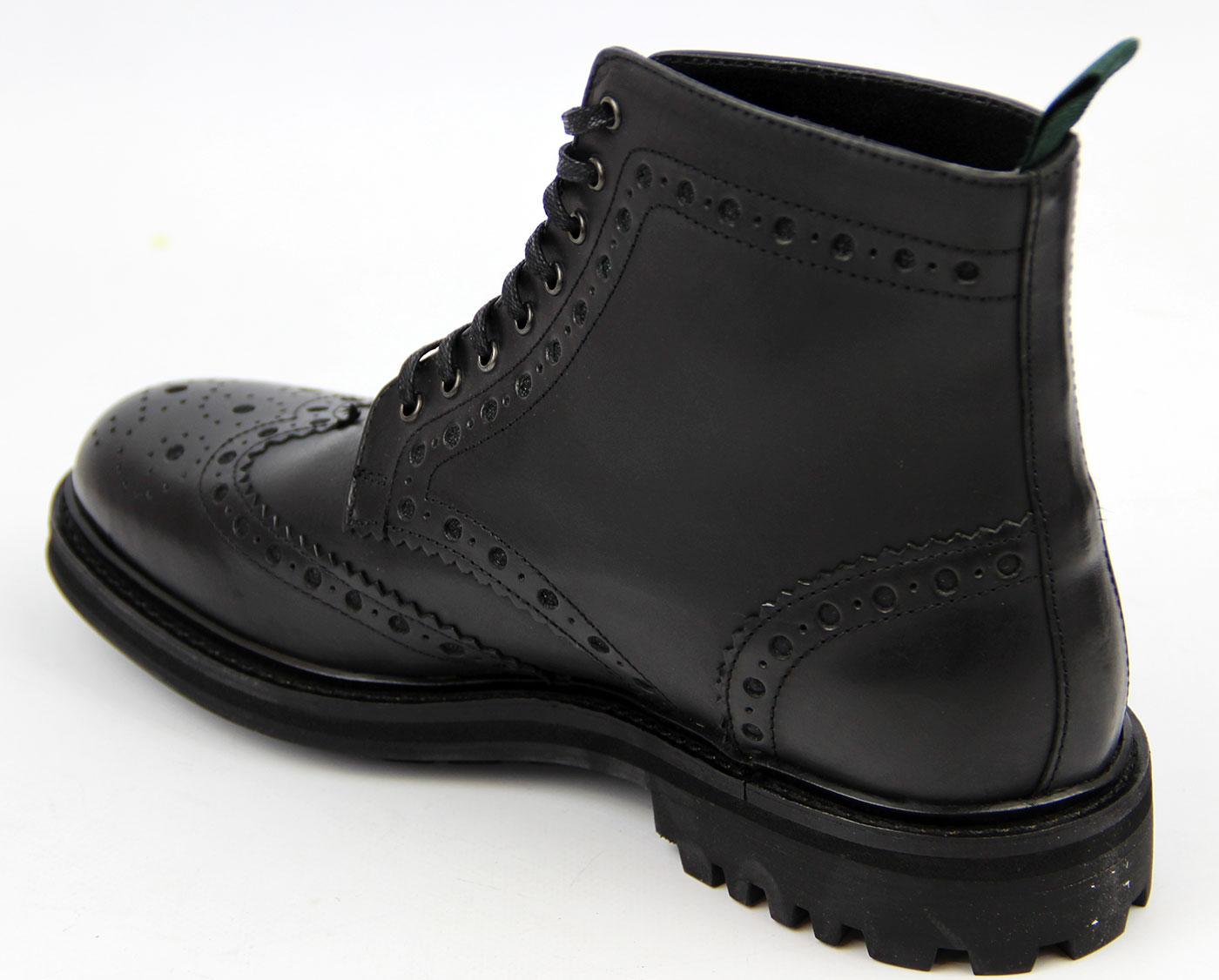 BEN SHERMAN Baxter Retro Mod Wingtip Brogue Boots in Black