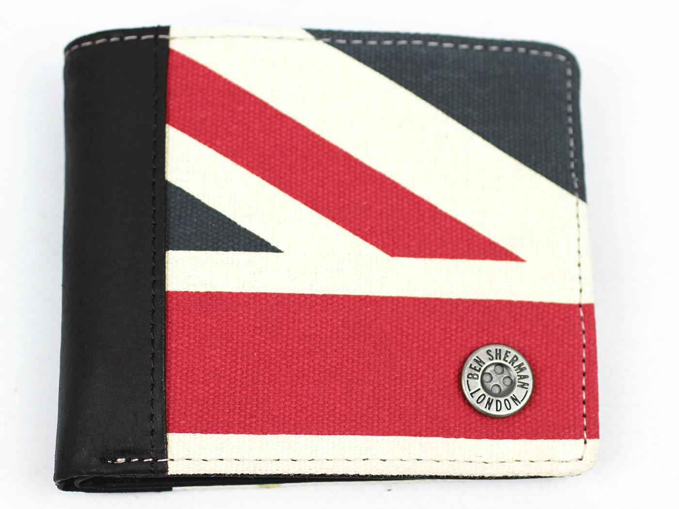 BEN SHERMAN Retro 60s Mod Canvas & Leather Union Jack Wallet Navy