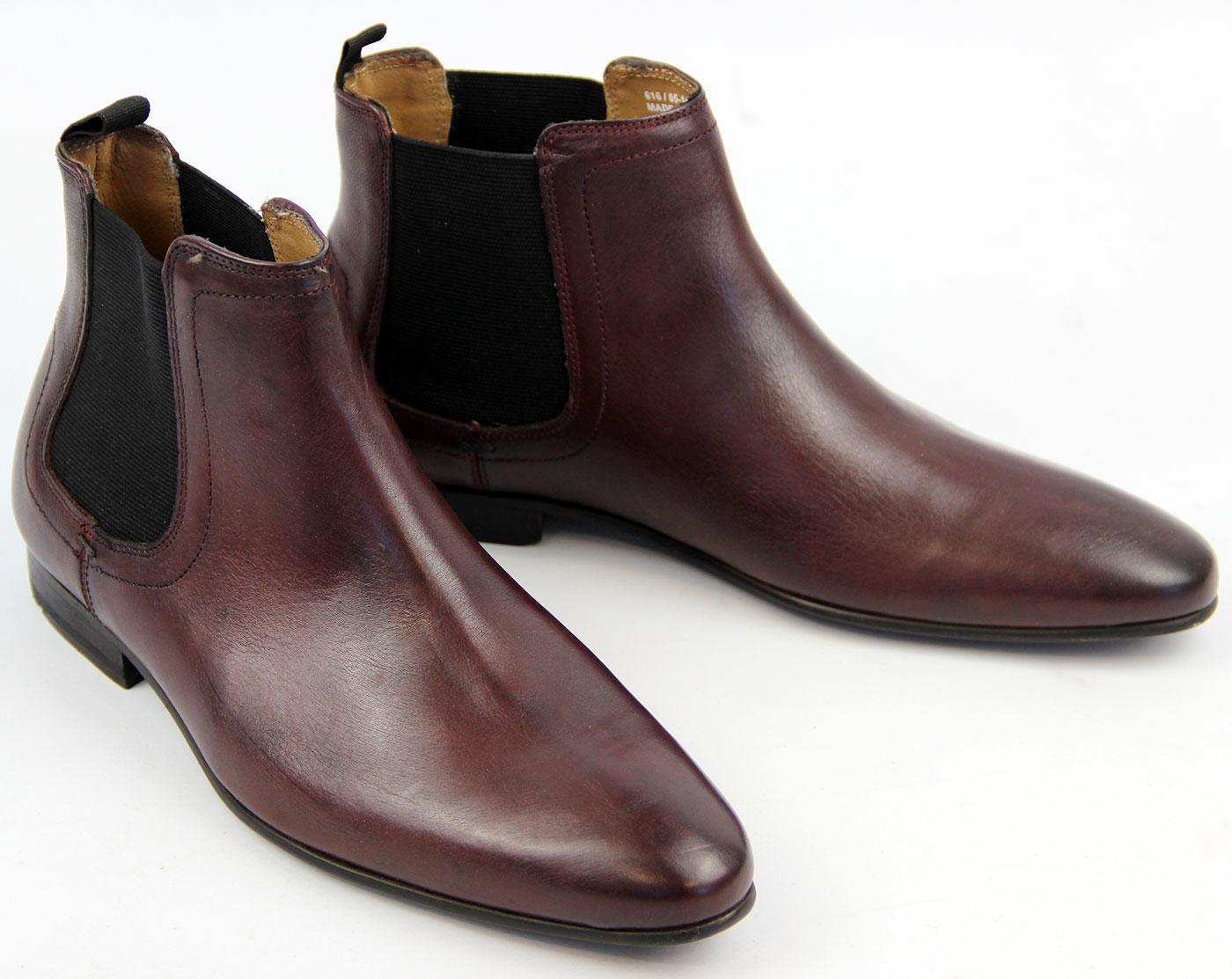 BEN SHERMAN Enox Retro 60s Mod Leather Chelsea Boots in Burgundy