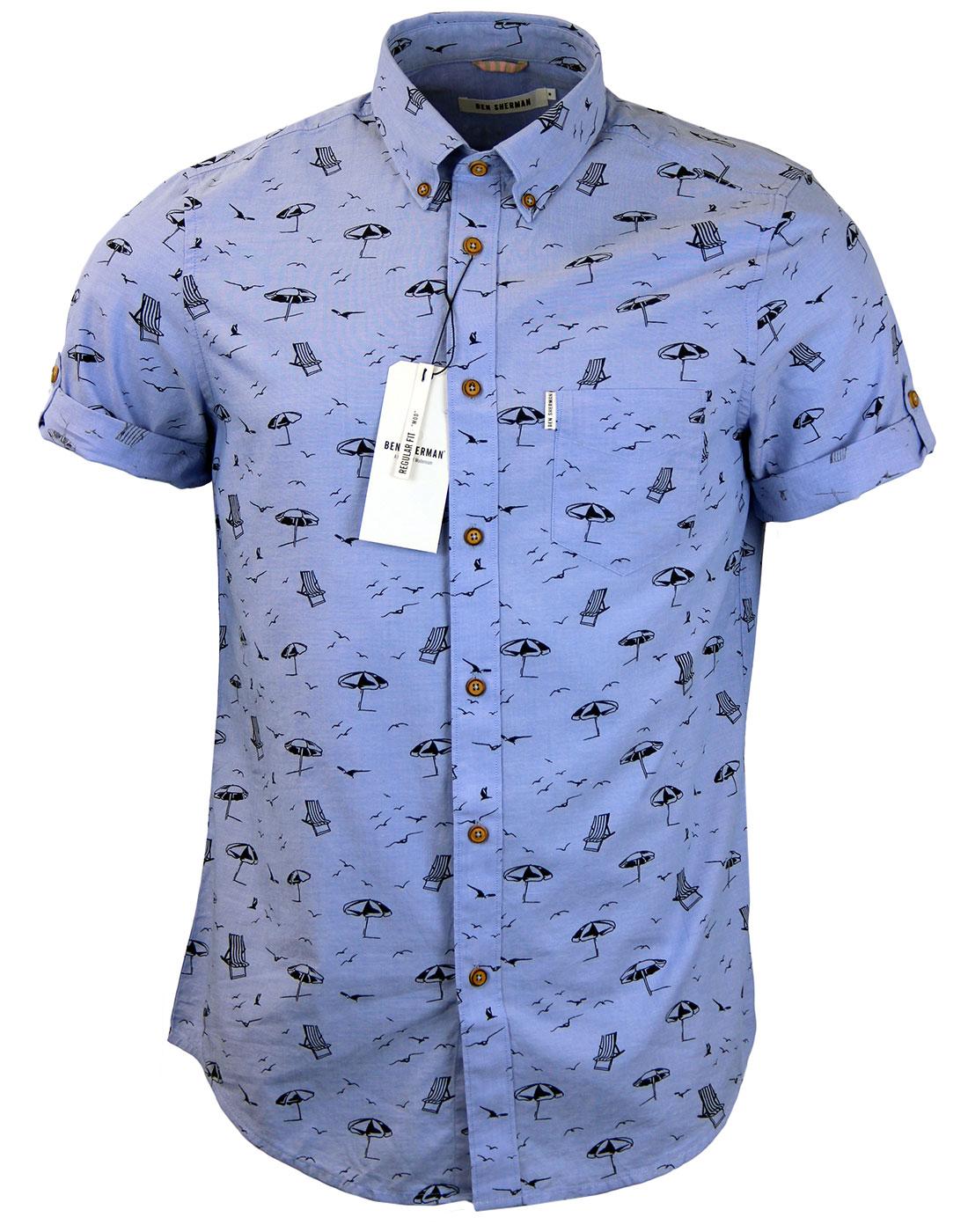 BEN SHERMAN Retro Mod SS Beach Print Shirt (Blue)