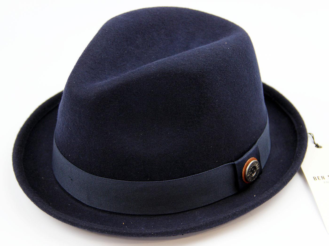 Ben Sherman Retro Mod Wool Felt Trilby Hat (Navy)