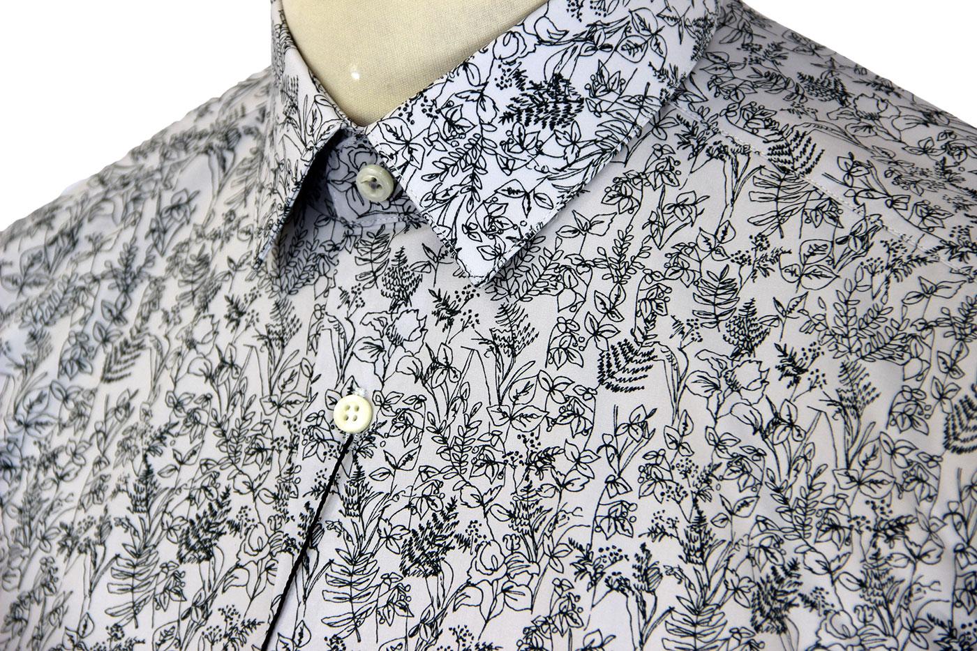 Ben Sherman Tailoring Hand Drawn Floral Retro Mod Shirt Pine