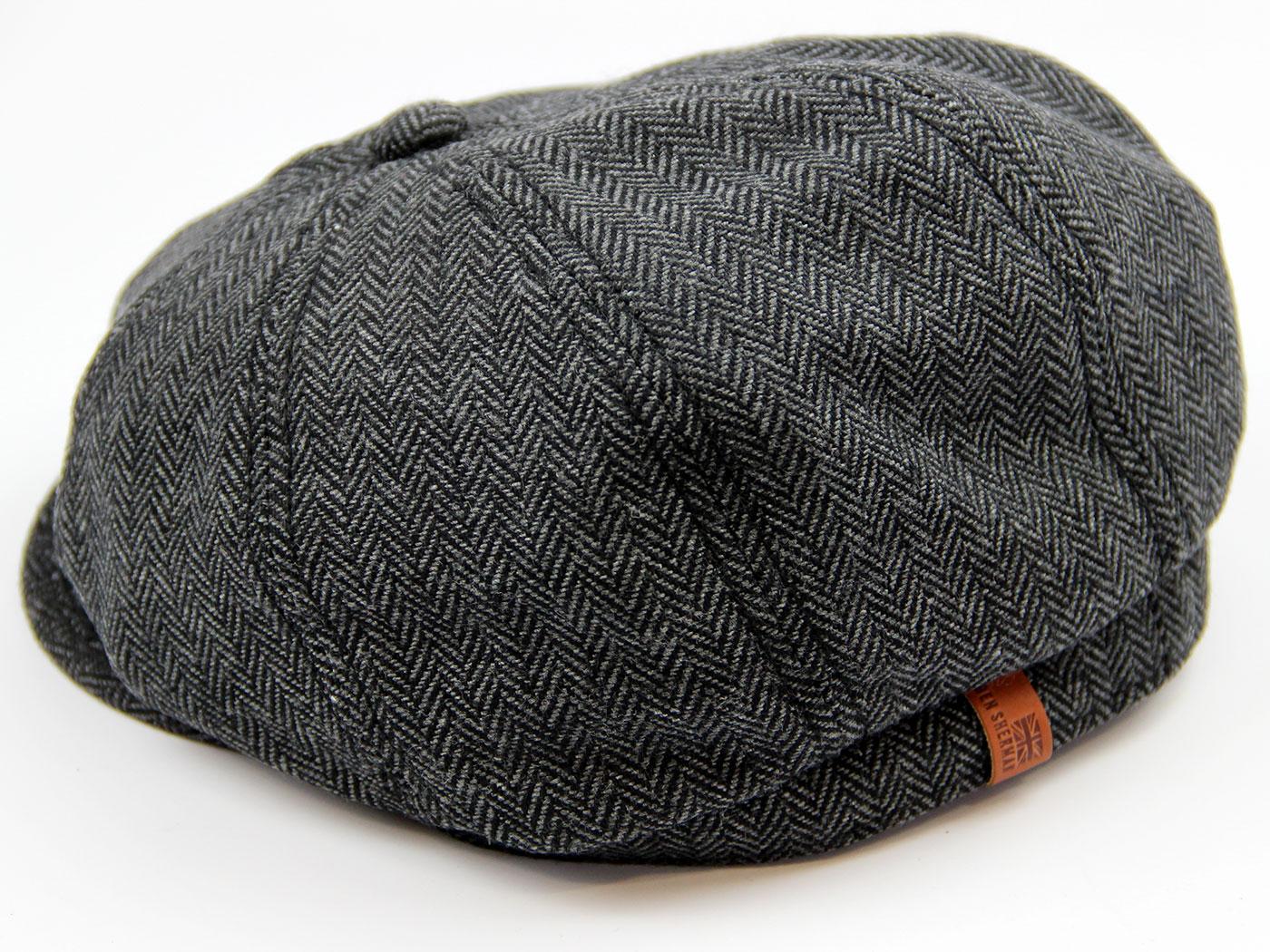 Ben Sherman Herringbone Gatsby Retro Mod Baker Boy Hat Charcoal