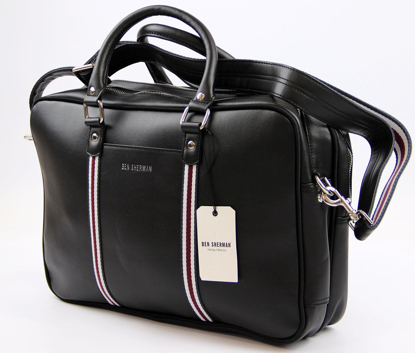 Ben Sherman Retro Indie Mod Racing Stripe Pu Laptop Bag Black