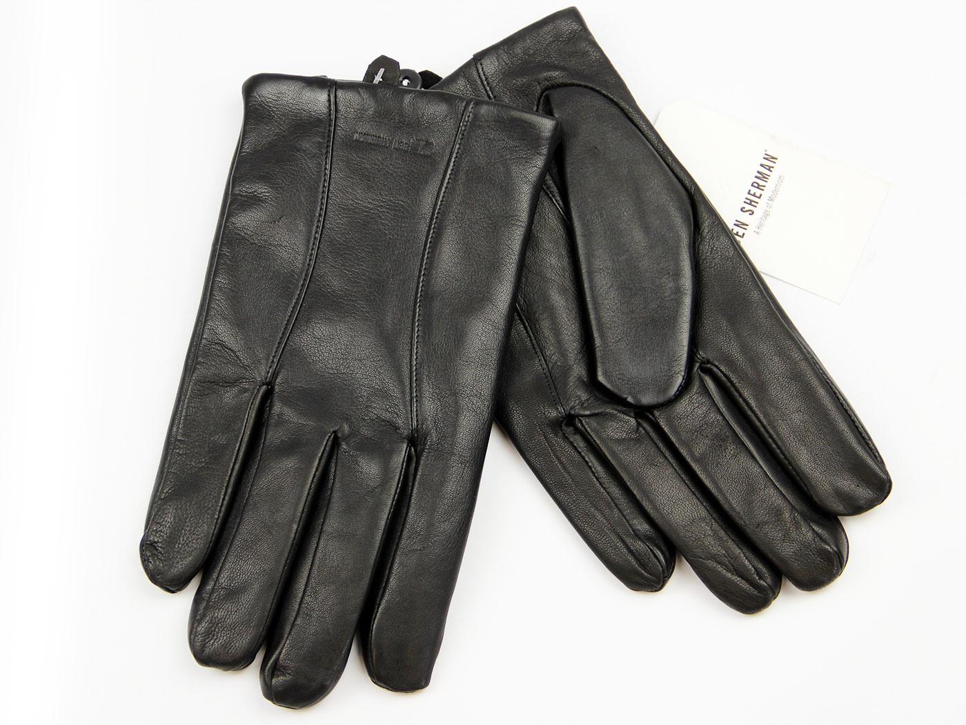 BEN SHERMAN Retro 70s Mod Black Leather Gloves