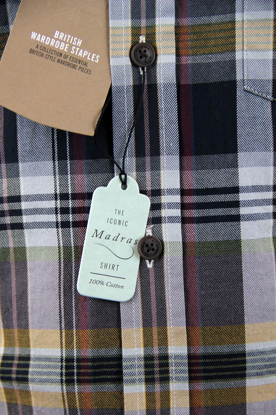 BEN SHERMAN Madras Check Retro 60s Mod Button Down Shirt